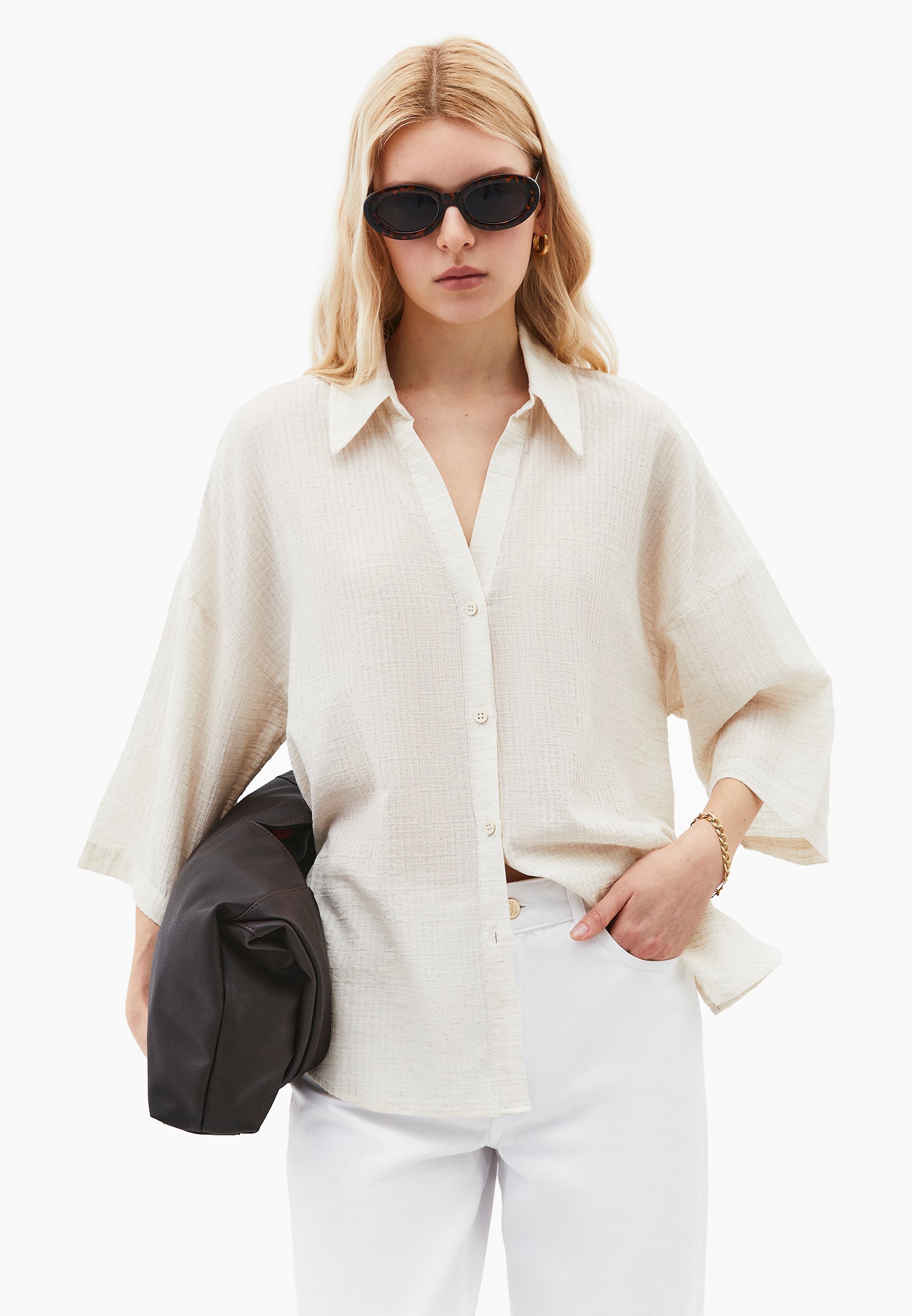 Shirt Collar Oversize Button Detailed Standard Shirt - NATURAL