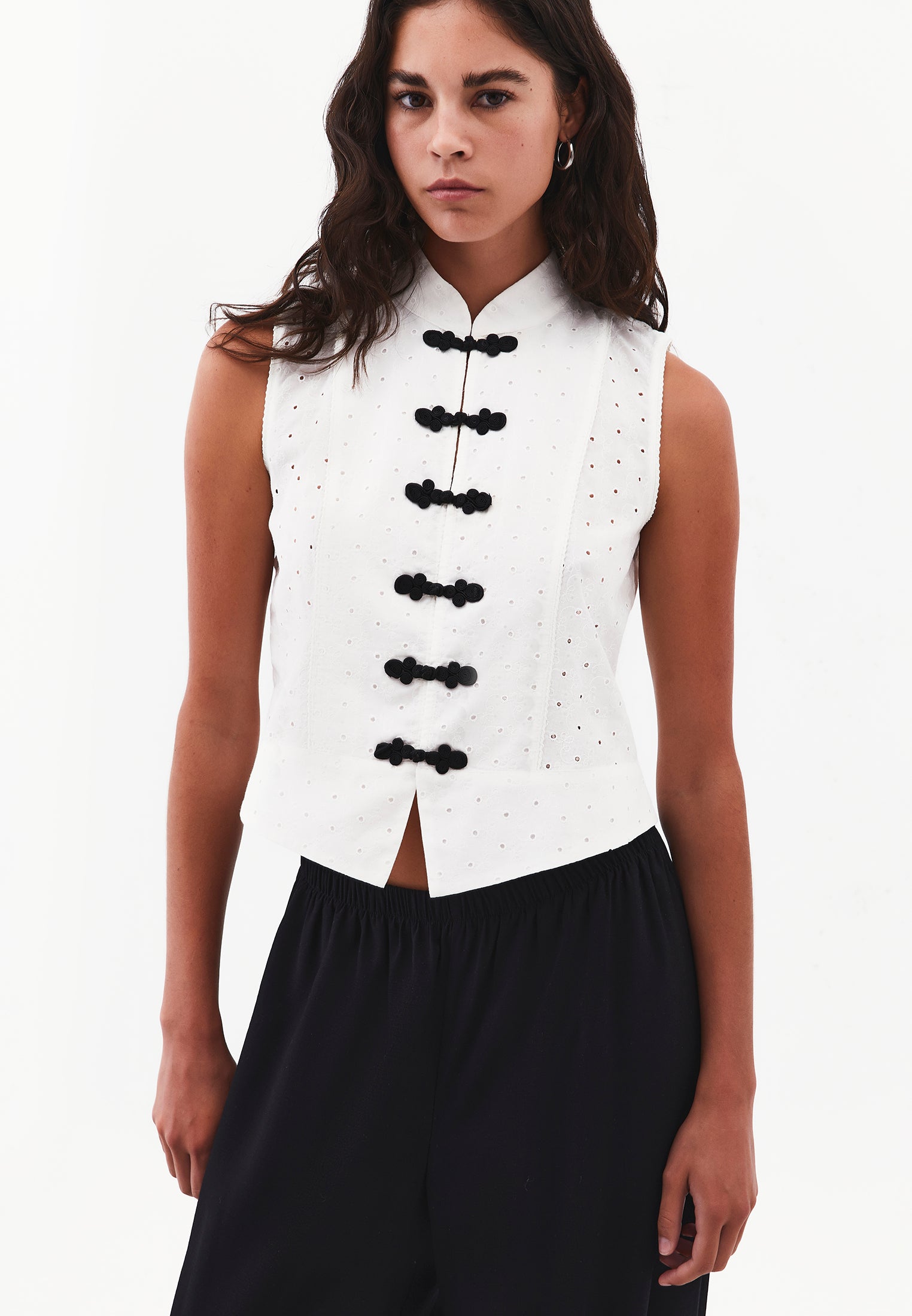 Loose Vest with Button Details - NATURAL