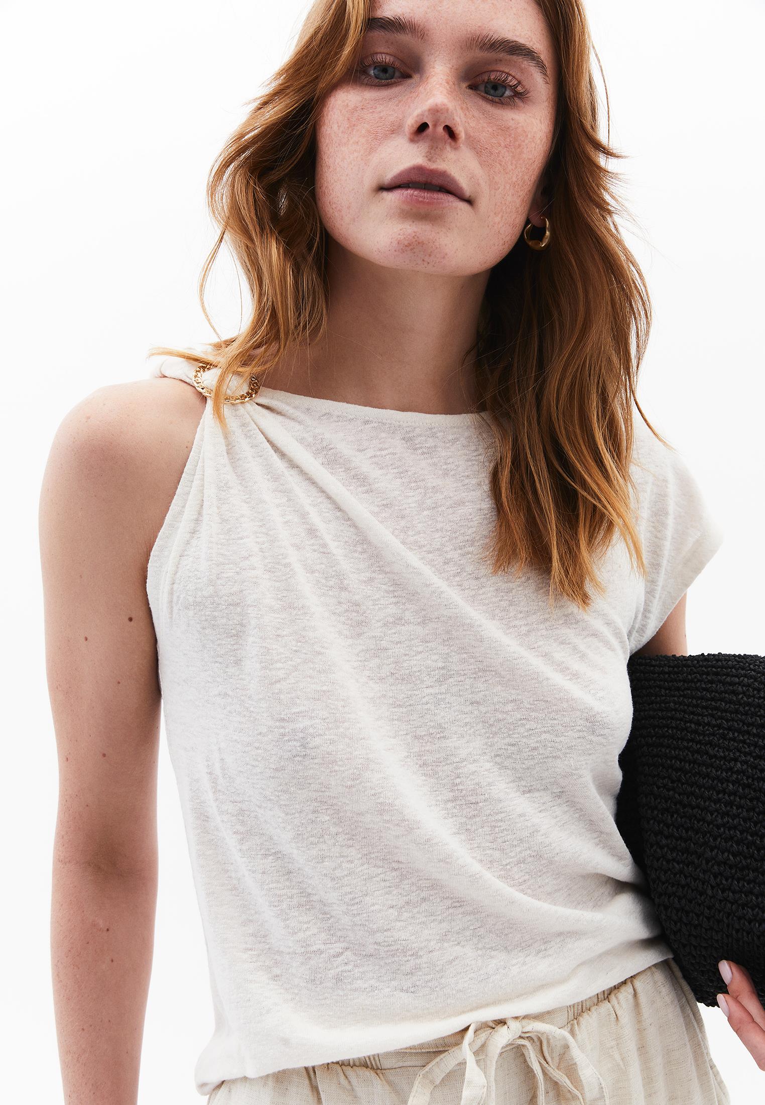 Boat Neck Sleeveless T-Shirt - NATURAL