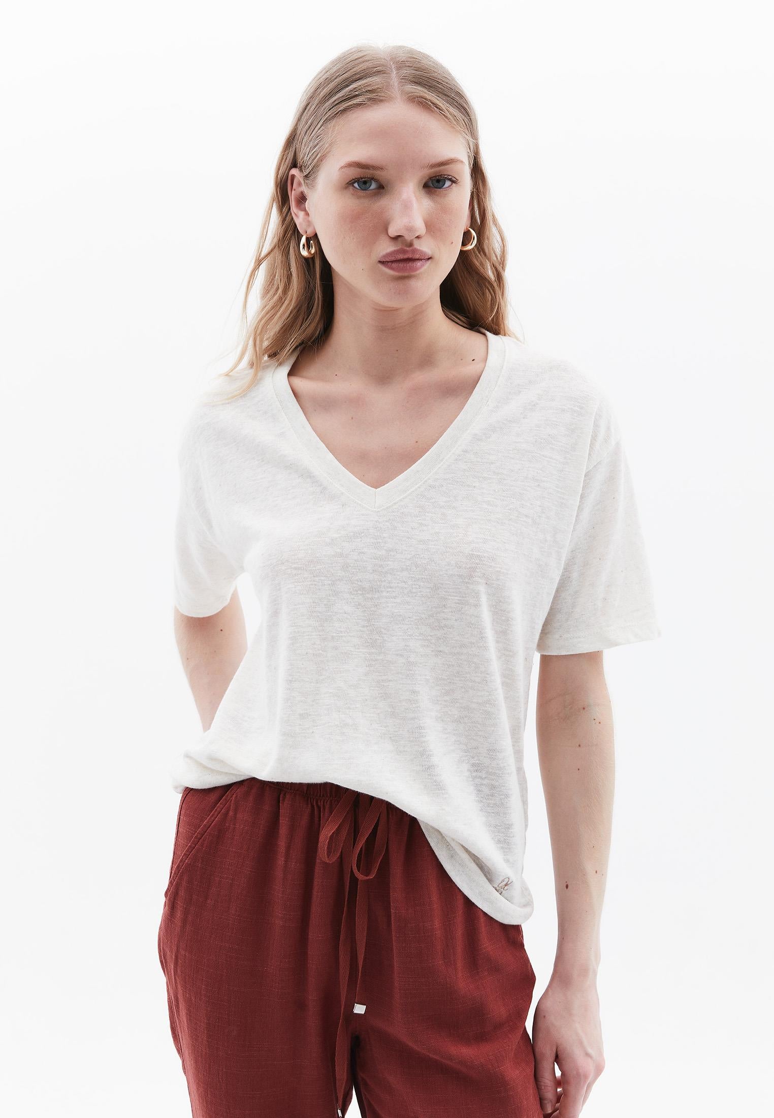 Oversize V Neck Short Sleeve T-Shirt - NATURAL