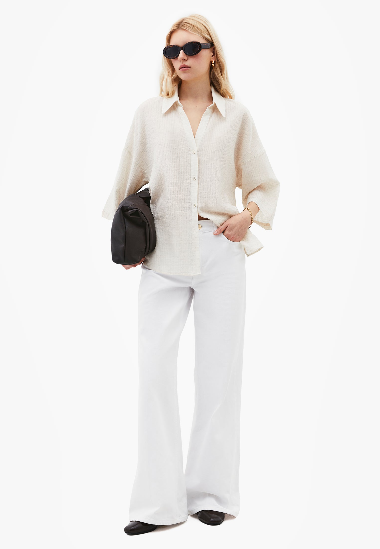 Shirt Collar Oversize Button Detailed Standard Shirt - NATURAL
