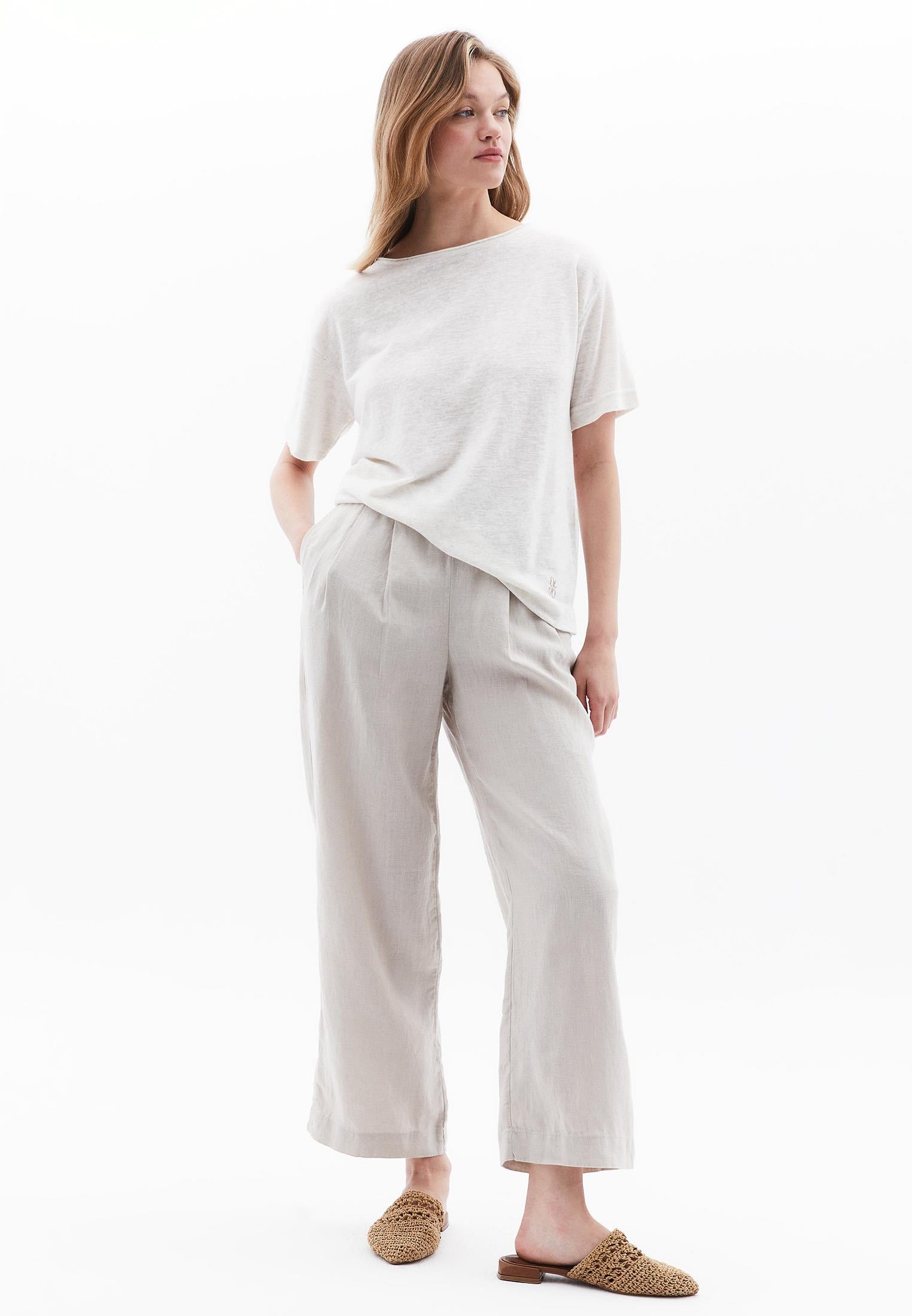 Boat Neck Loose T-Shirt - NATURAL