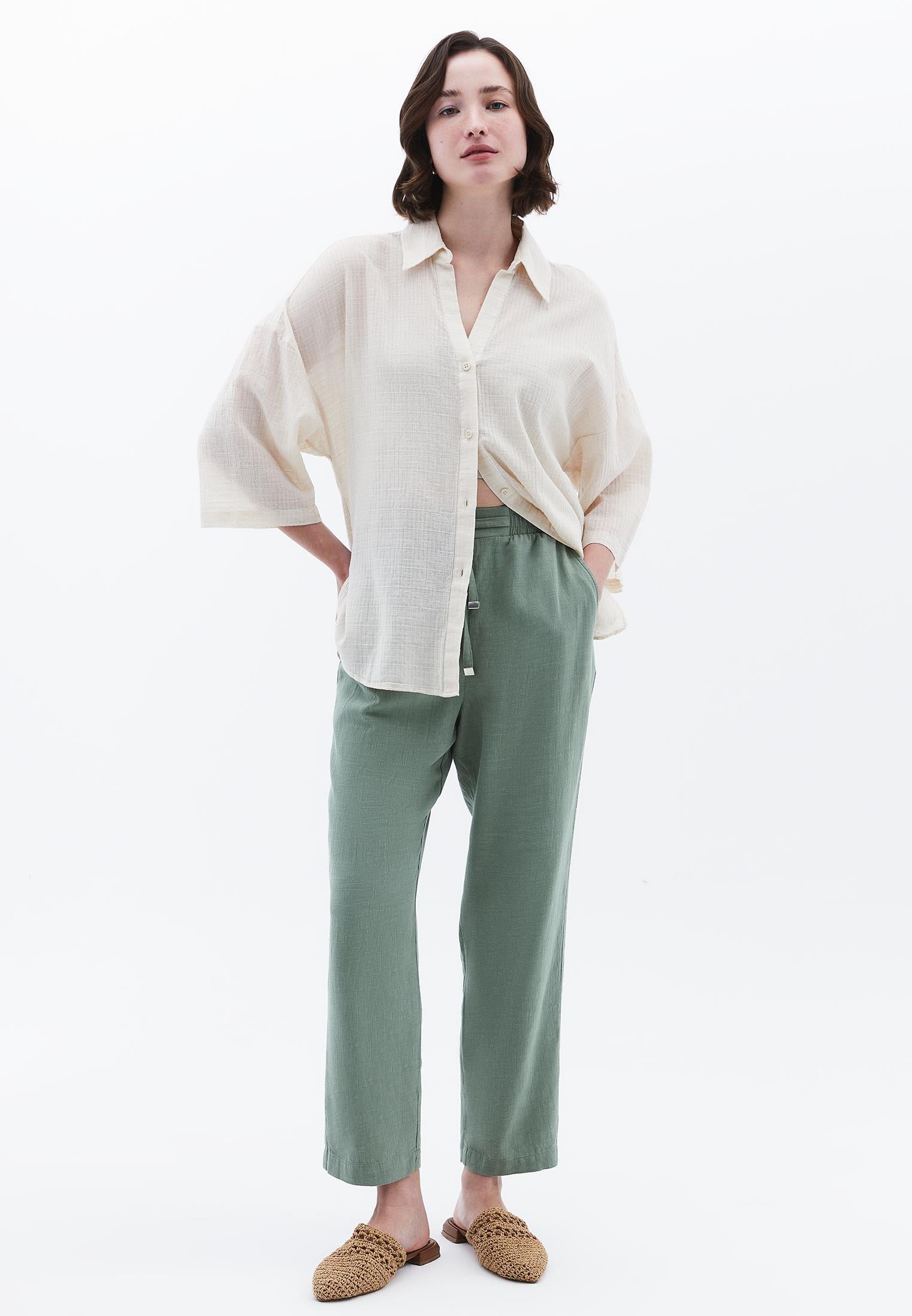 Oversized Shirt With Button Details - NATURAL
