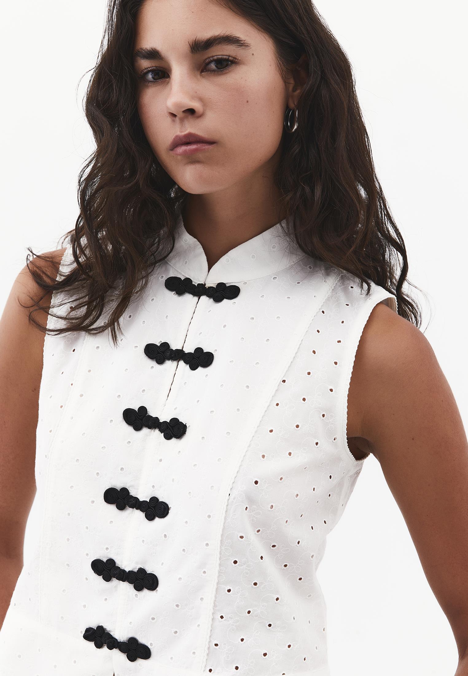 Loose Vest with Button Details - NATURAL