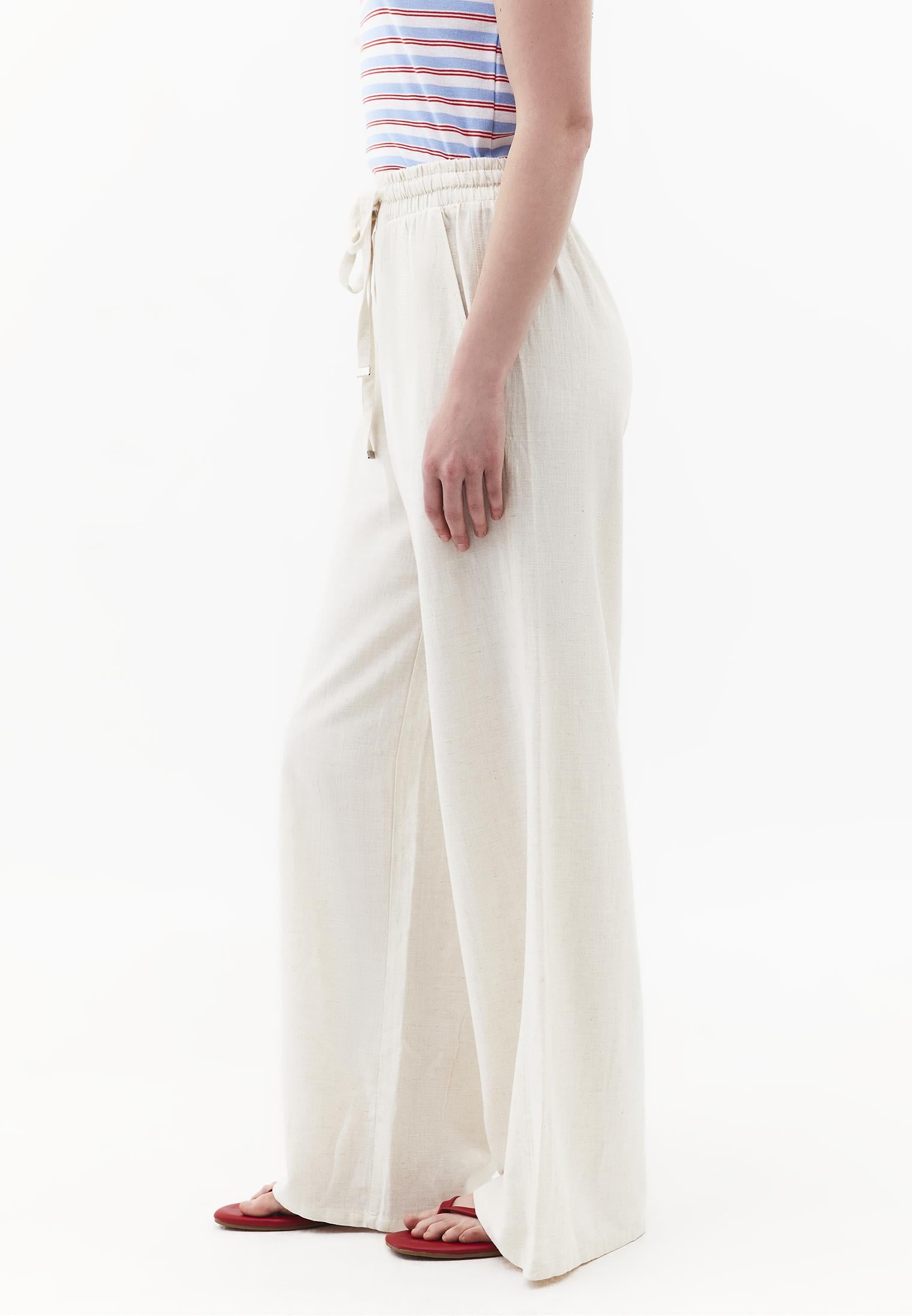 High Waist Wide Leg Elastic Waist Pants - NATURAL