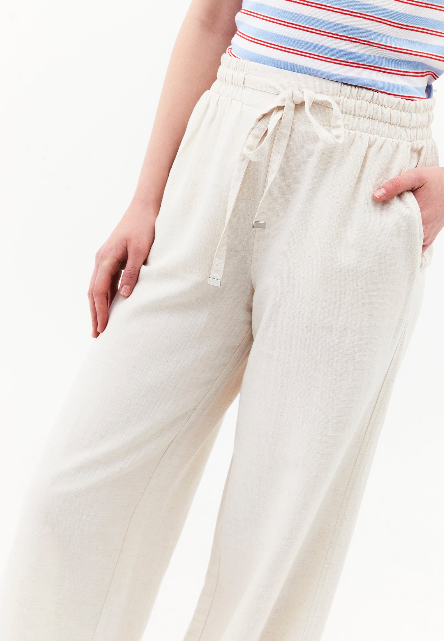 High Waist Wide Leg Elastic Waist Pants - NATURAL