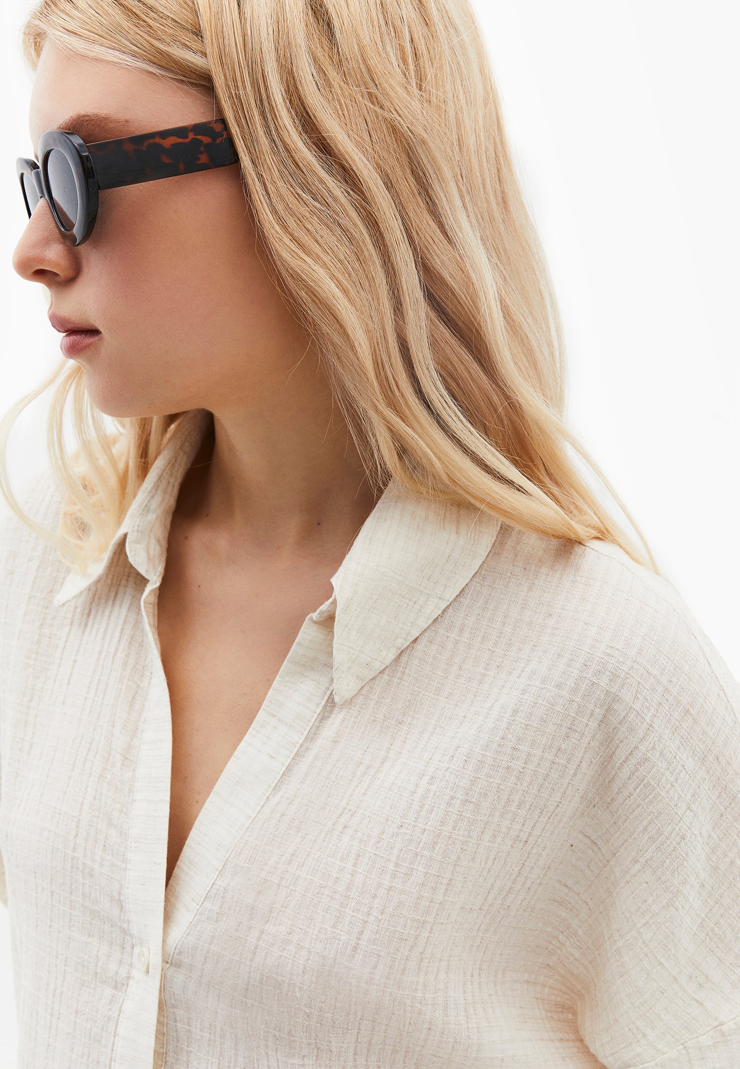 Shirt Collar Oversize Button Detailed Standard Shirt - NATURAL