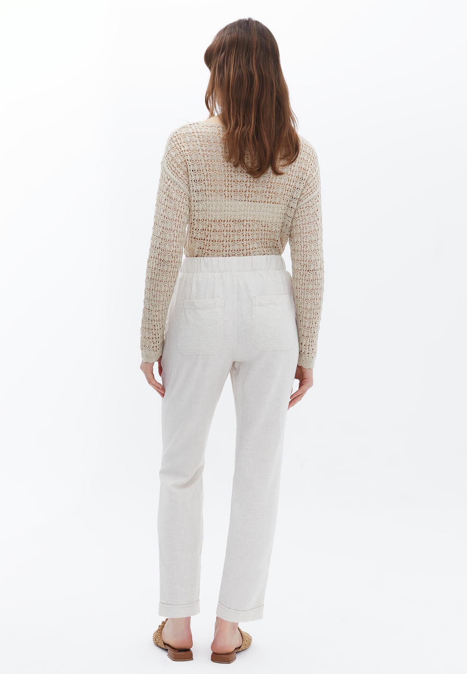 High Waist Elastic Carrot Pants - NATURAL