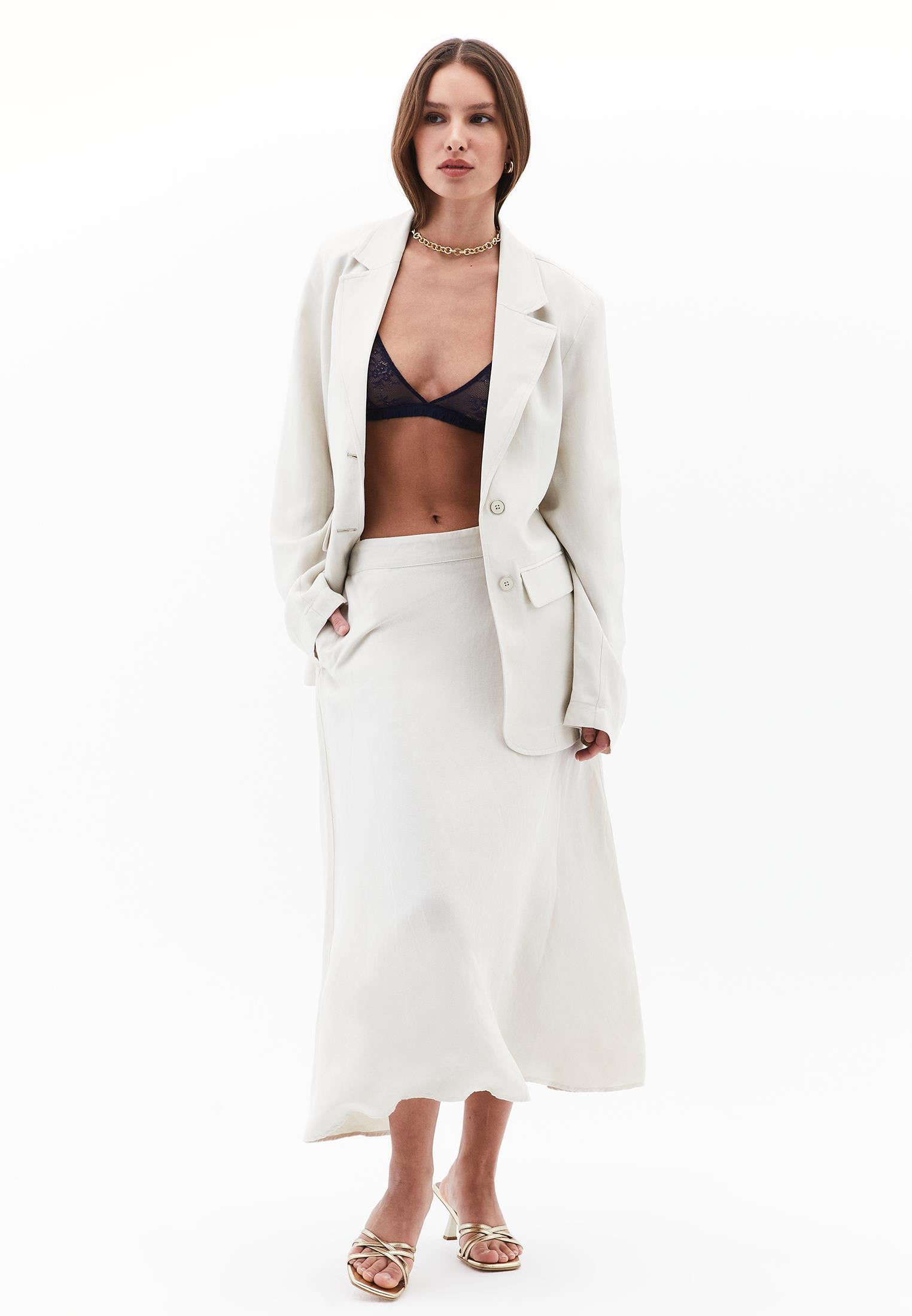 Oversize Blazer With Button Details - NATURAL