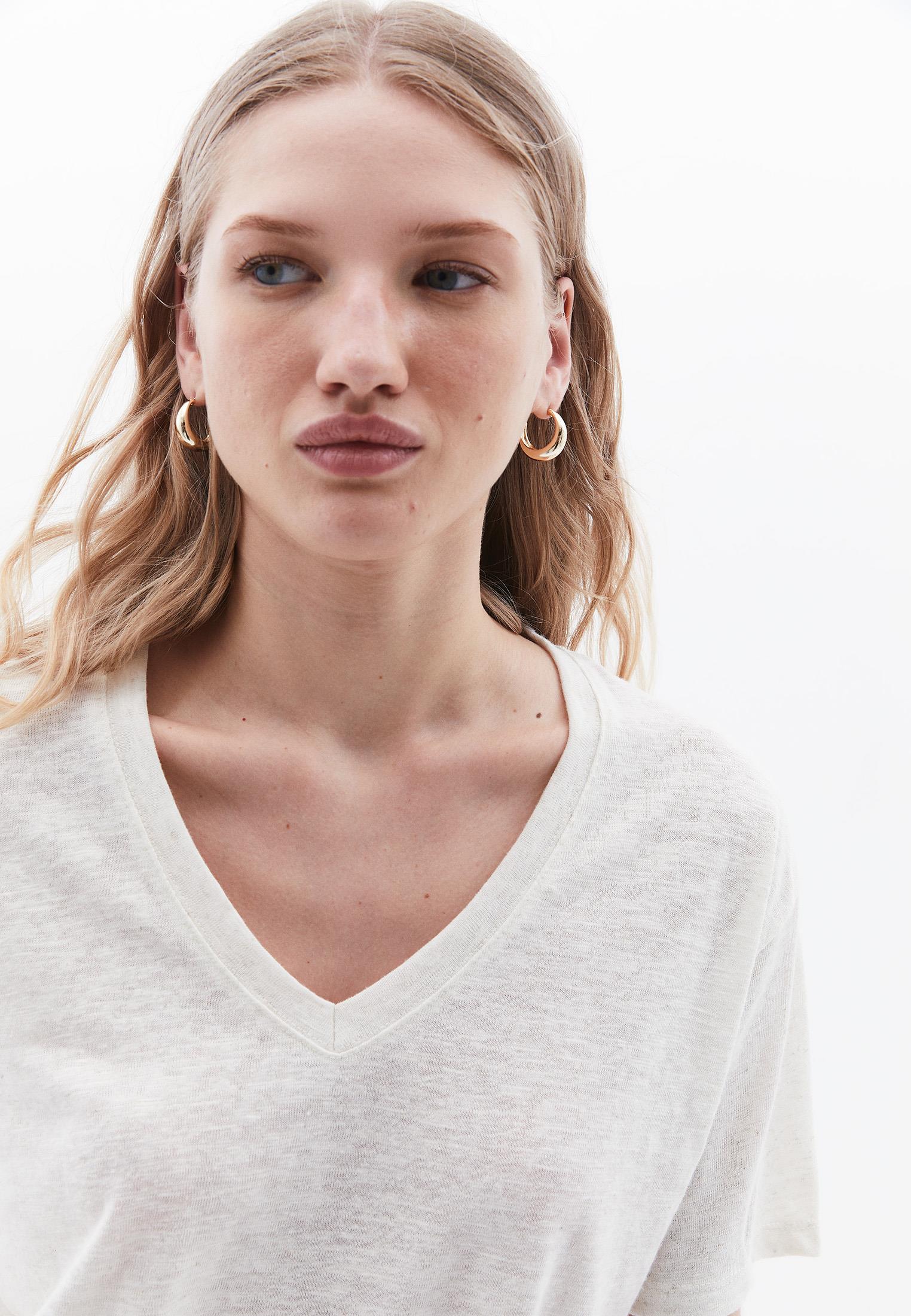 Oversize V Neck Short Sleeve T-Shirt - NATURAL