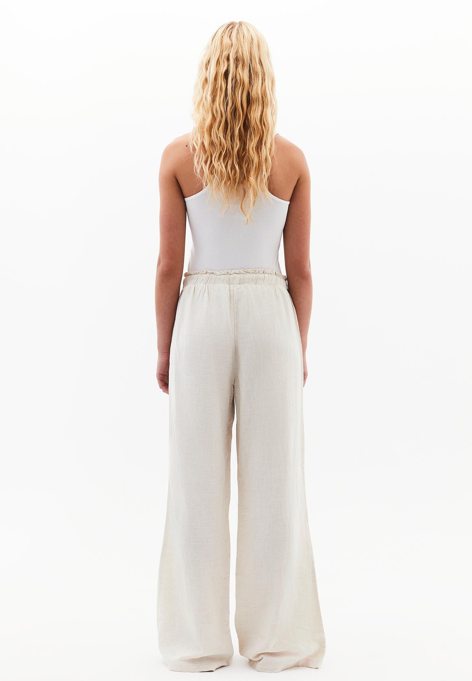 Wide Leg High Waist Pants - NATURAL
