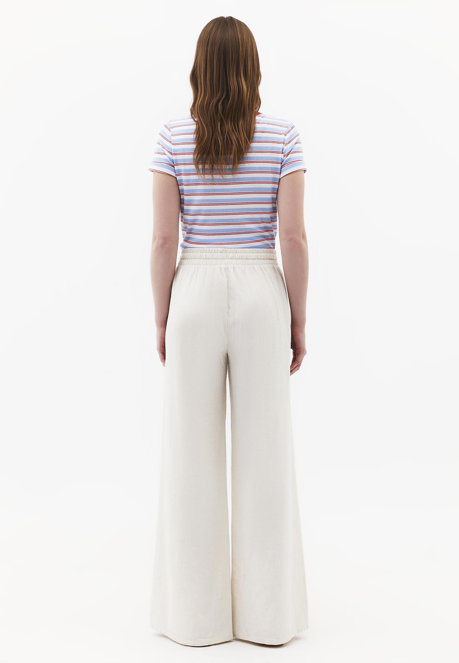 High Waist Wide Leg Elastic Waist Pants - NATURAL