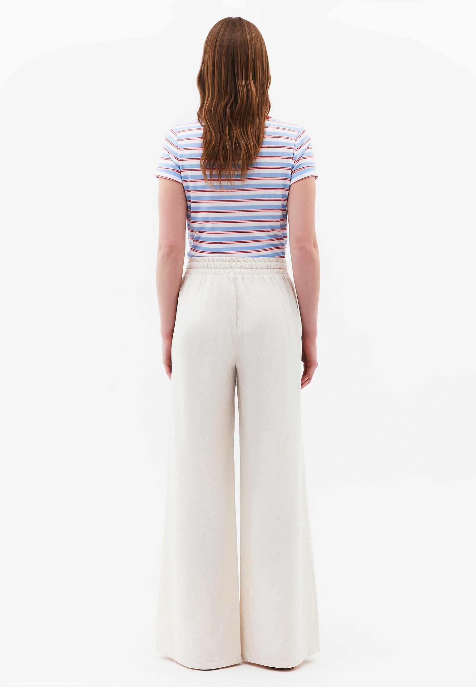 High Waist Wide Leg Elastic Waist Pants - NATURAL