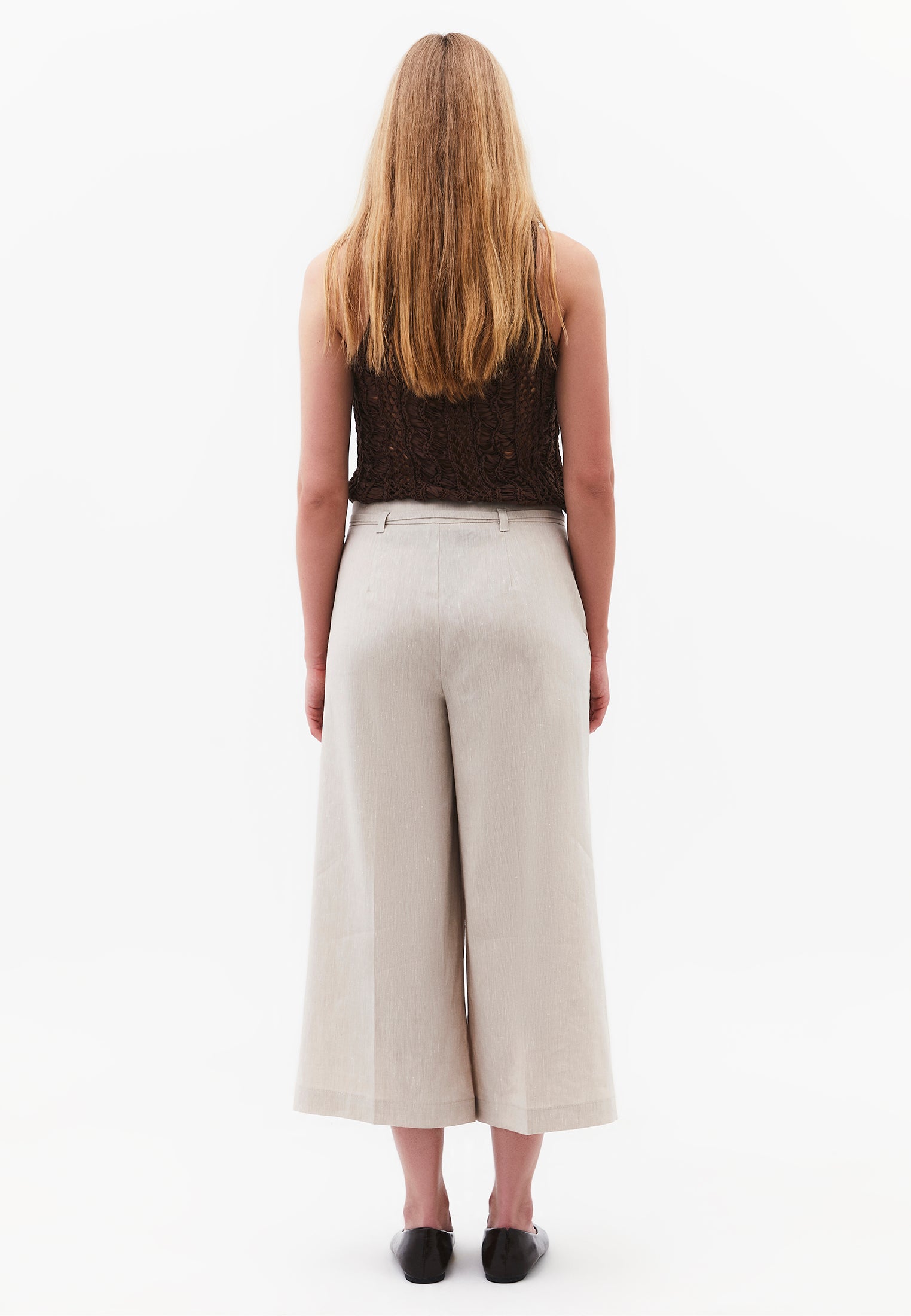 High Waist Wide Leg Belted Pants - NATURAL