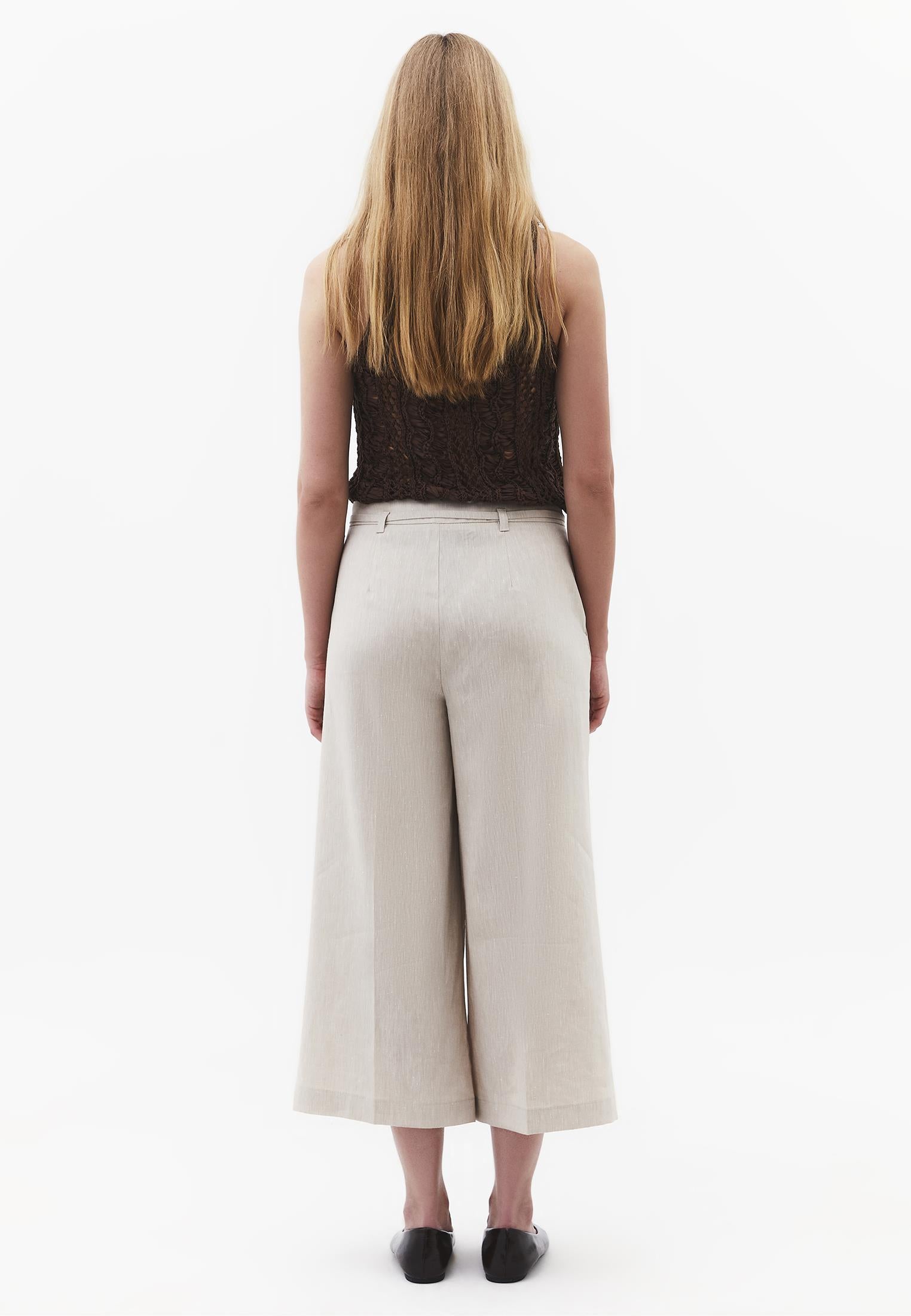 High Waist Wide Leg Belted Pants - NATURAL