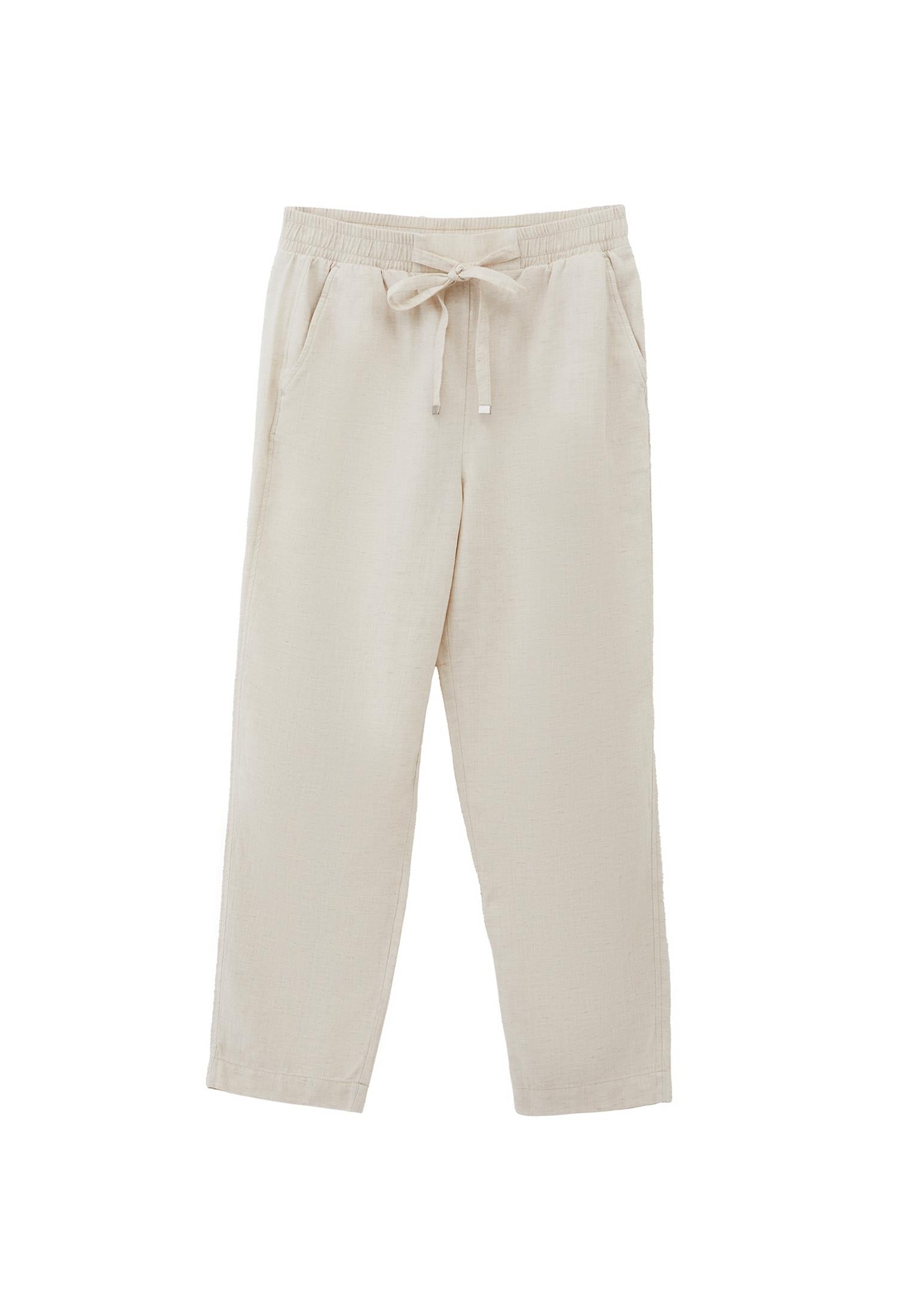 Woven Linen Carrot Pants - NATURAL