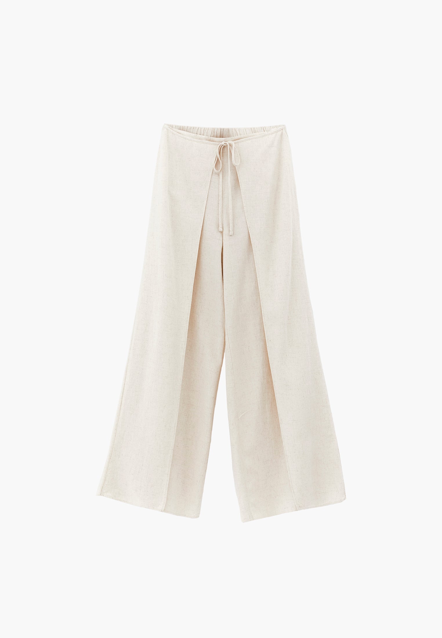 Wide Leg Tied Pants - NATURAL