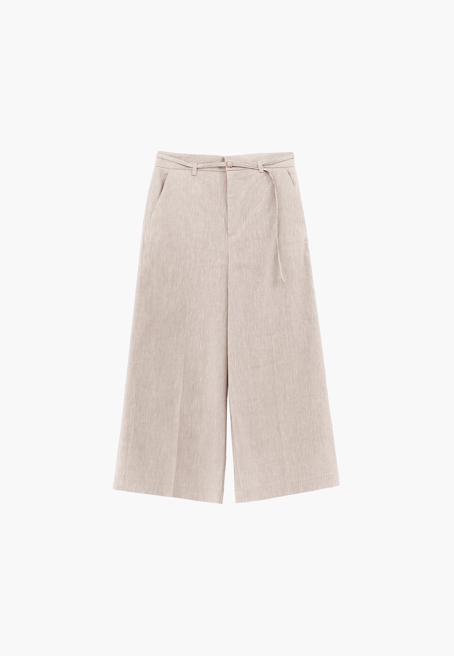 High Waist Wide Leg Belted Pants - NATURAL
