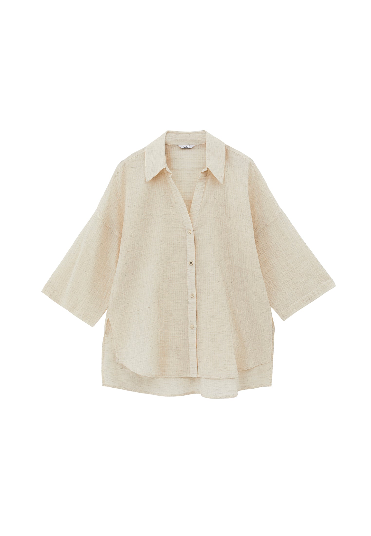 Shirt Collar Oversize Button Detailed Standard Shirt - NATURAL