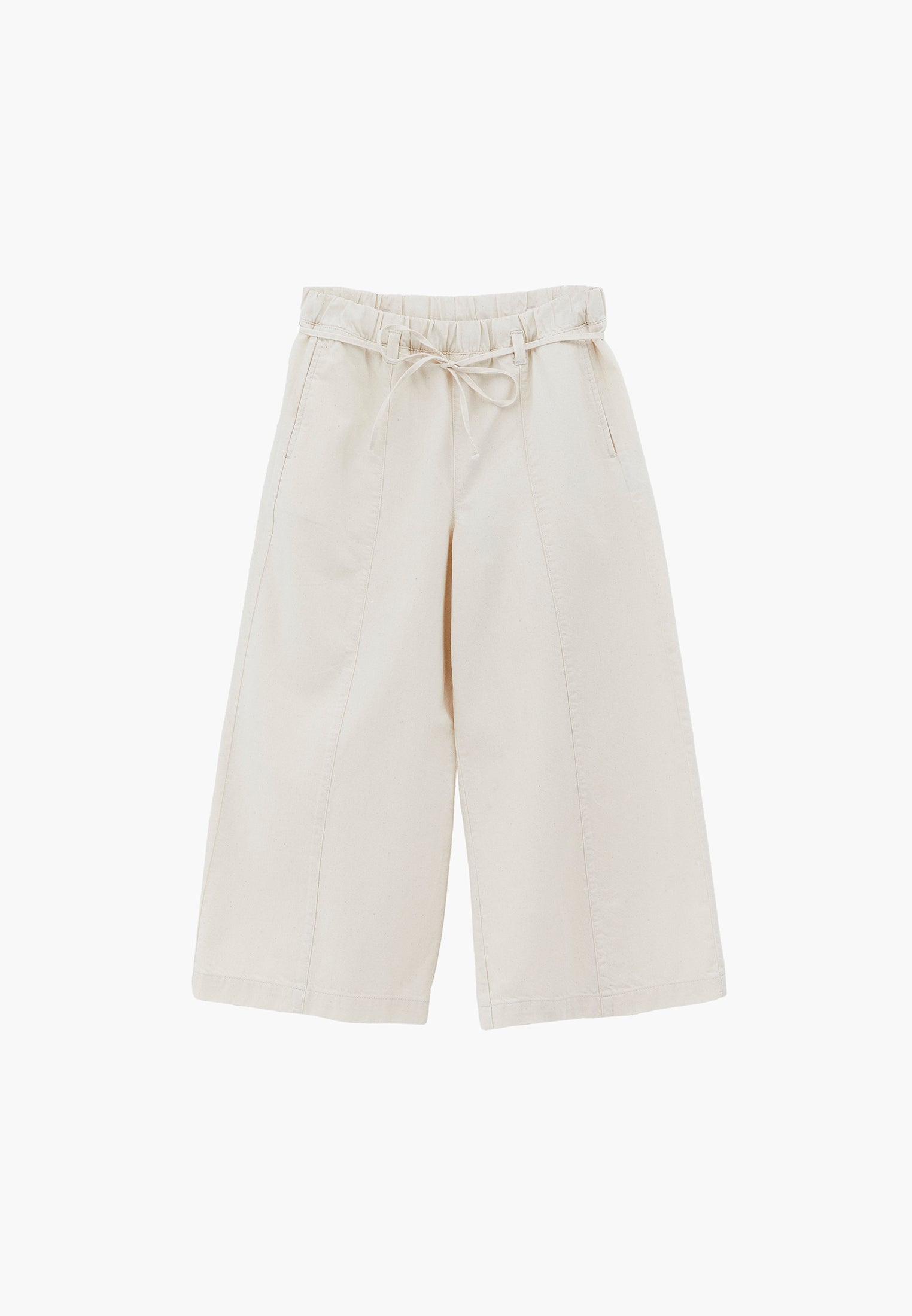 High Waist Elasticated Cropped Culotte Pants - NATURAL