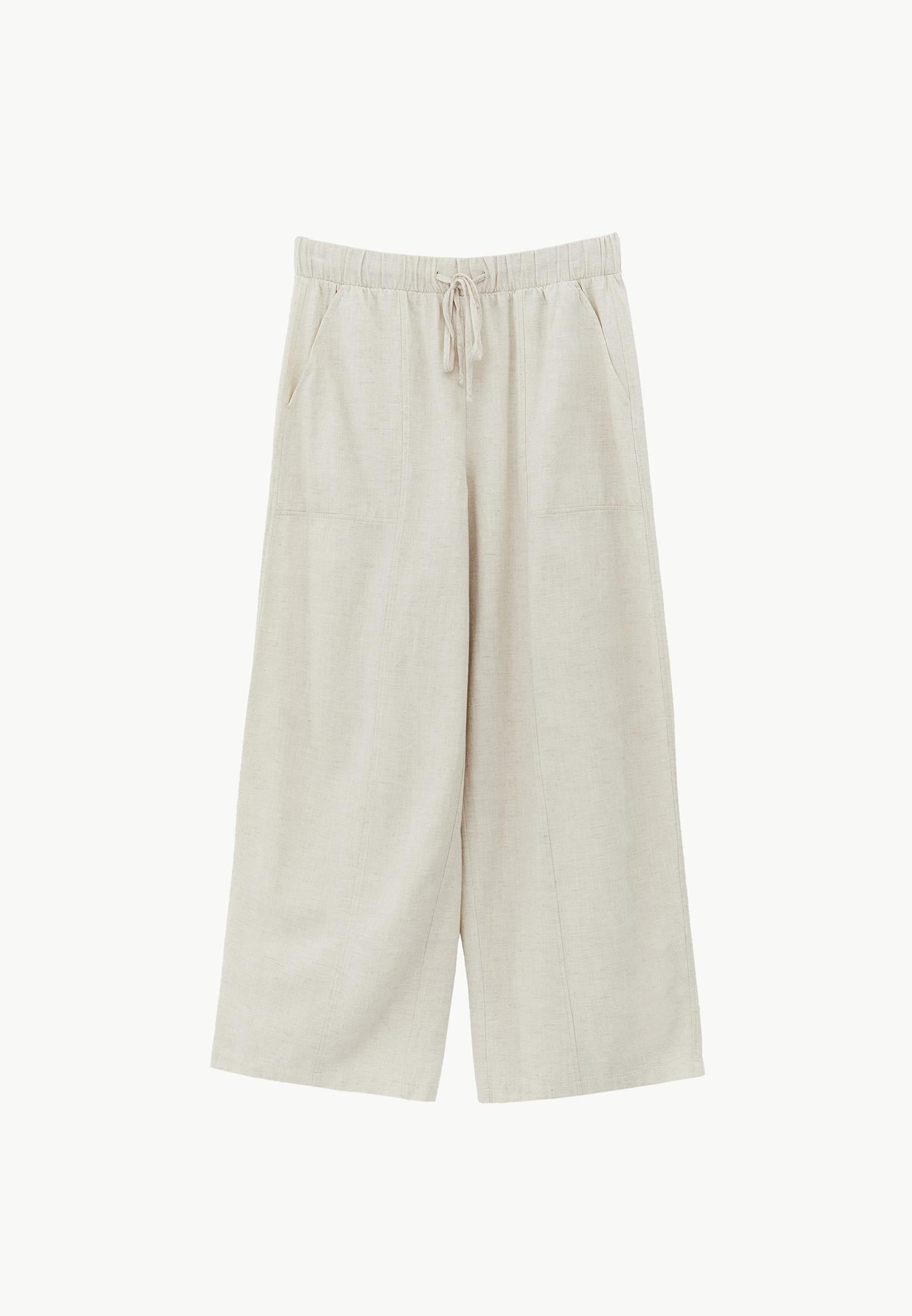 High Waist Barrel Leg Trousers - NATURAL