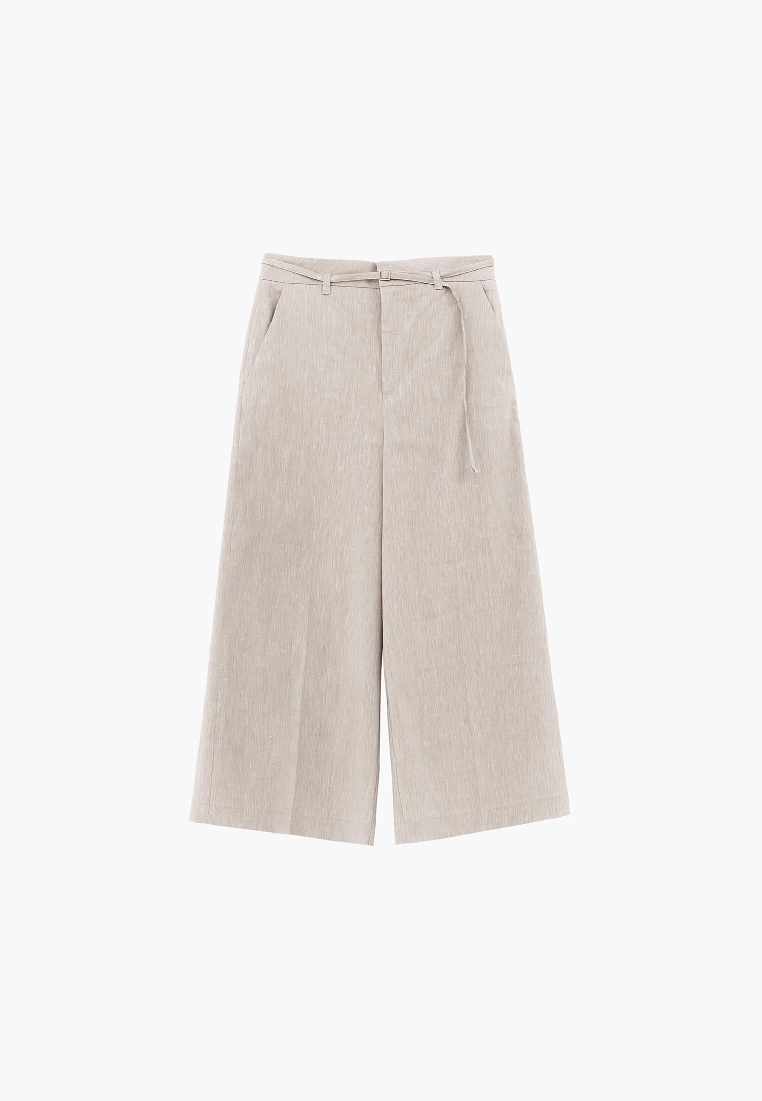 High Waist Wide Leg Belted Pants - NATURAL