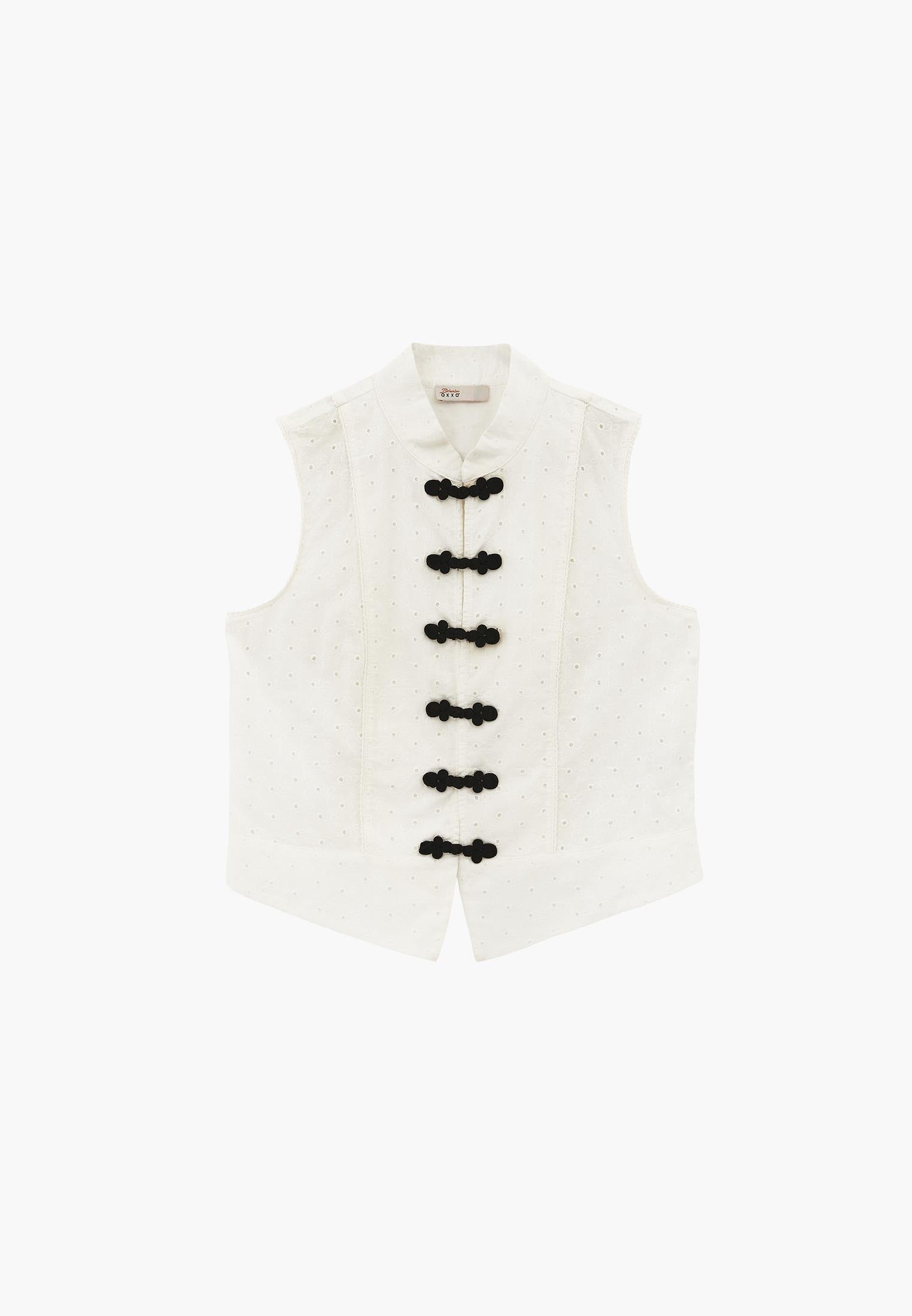 Loose Vest with Button Details - NATURAL