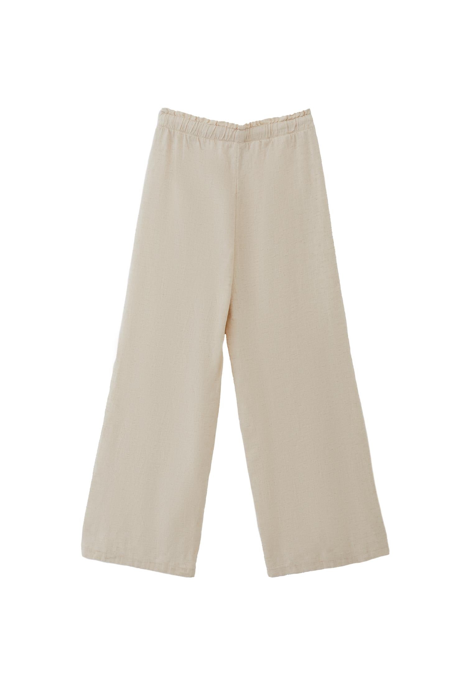 High Waist Wide Leg Pants - NATURAL