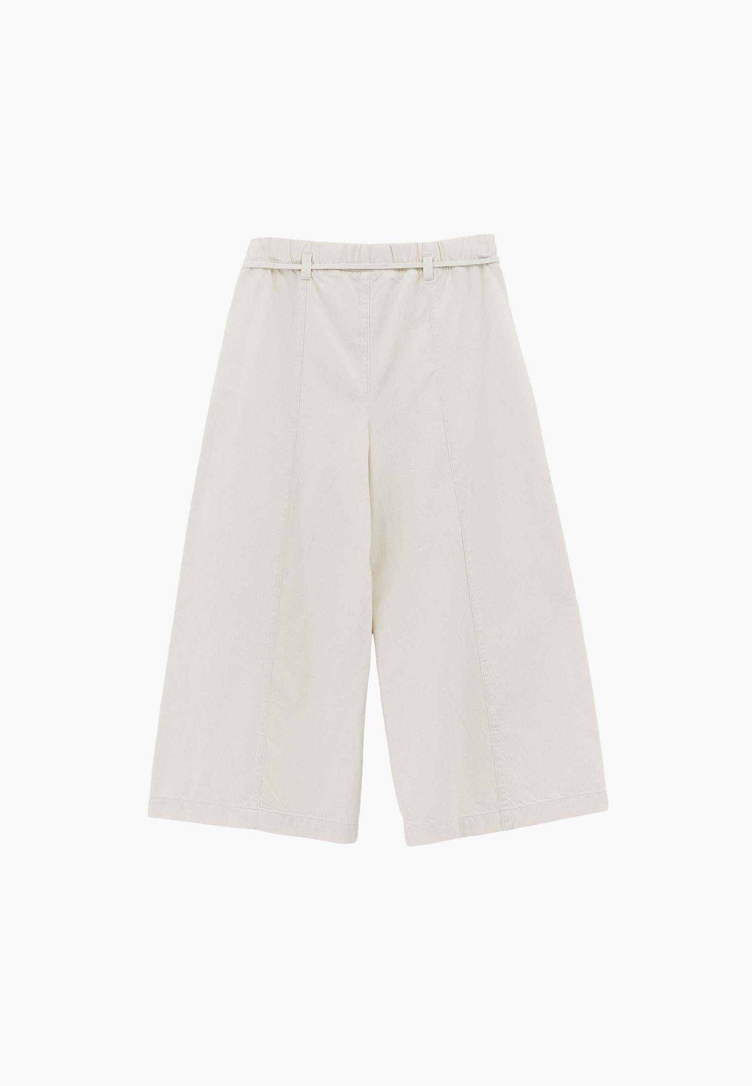High Waist Elasticated Cropped Culotte Pants - NATURAL