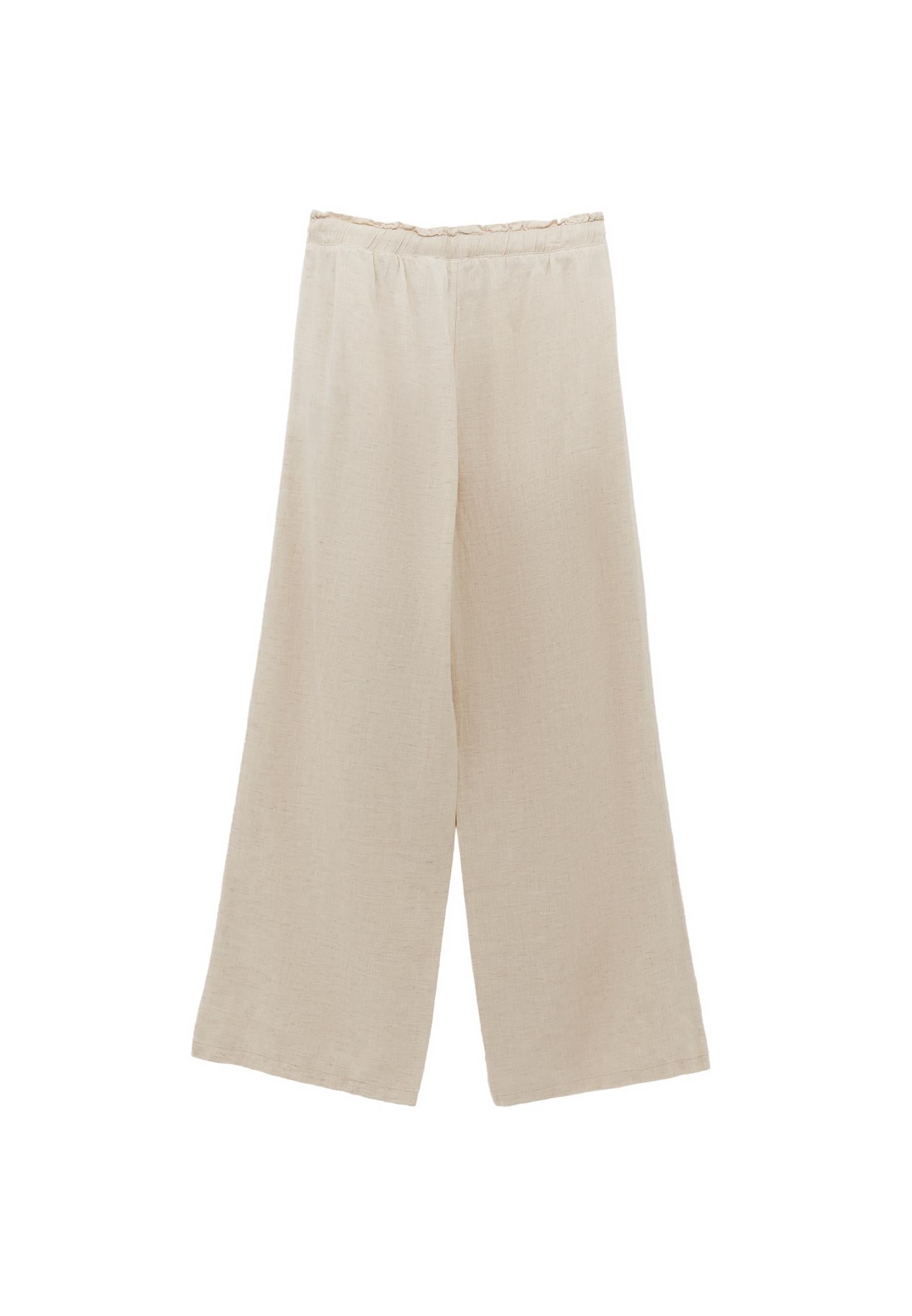 High Waist Wide Leg Linen Pants - NATURAL