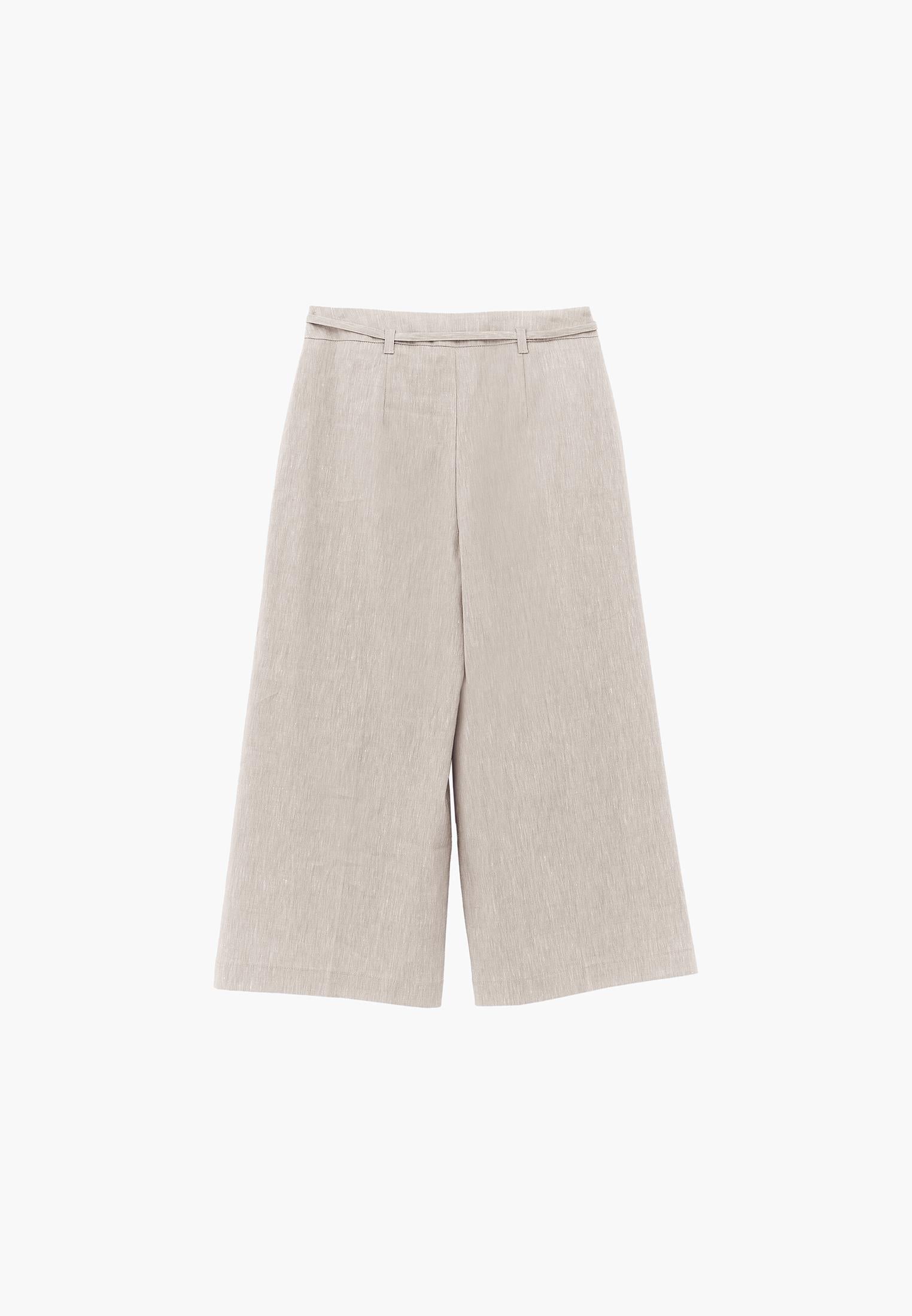 High Waist Wide Leg Belted Pants - NATURAL