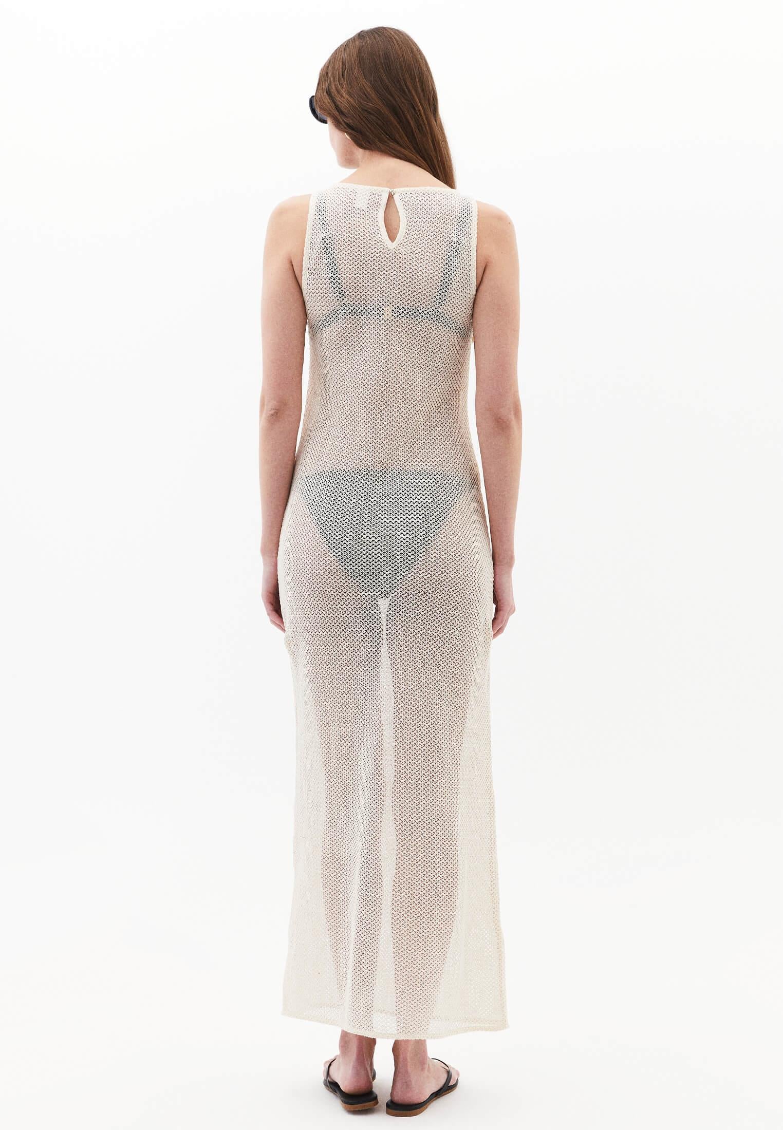 Long A-Line Dress With Boat Neckline - NATURAL