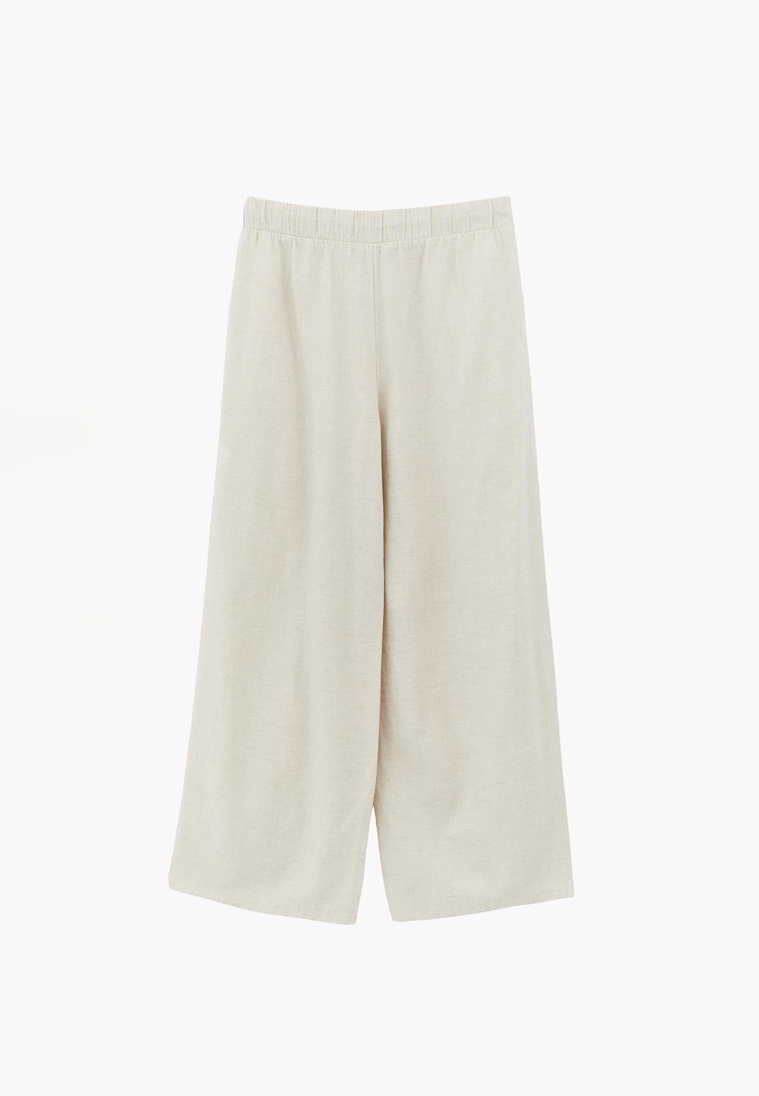 High Waist Barrel Leg Trousers - NATURAL