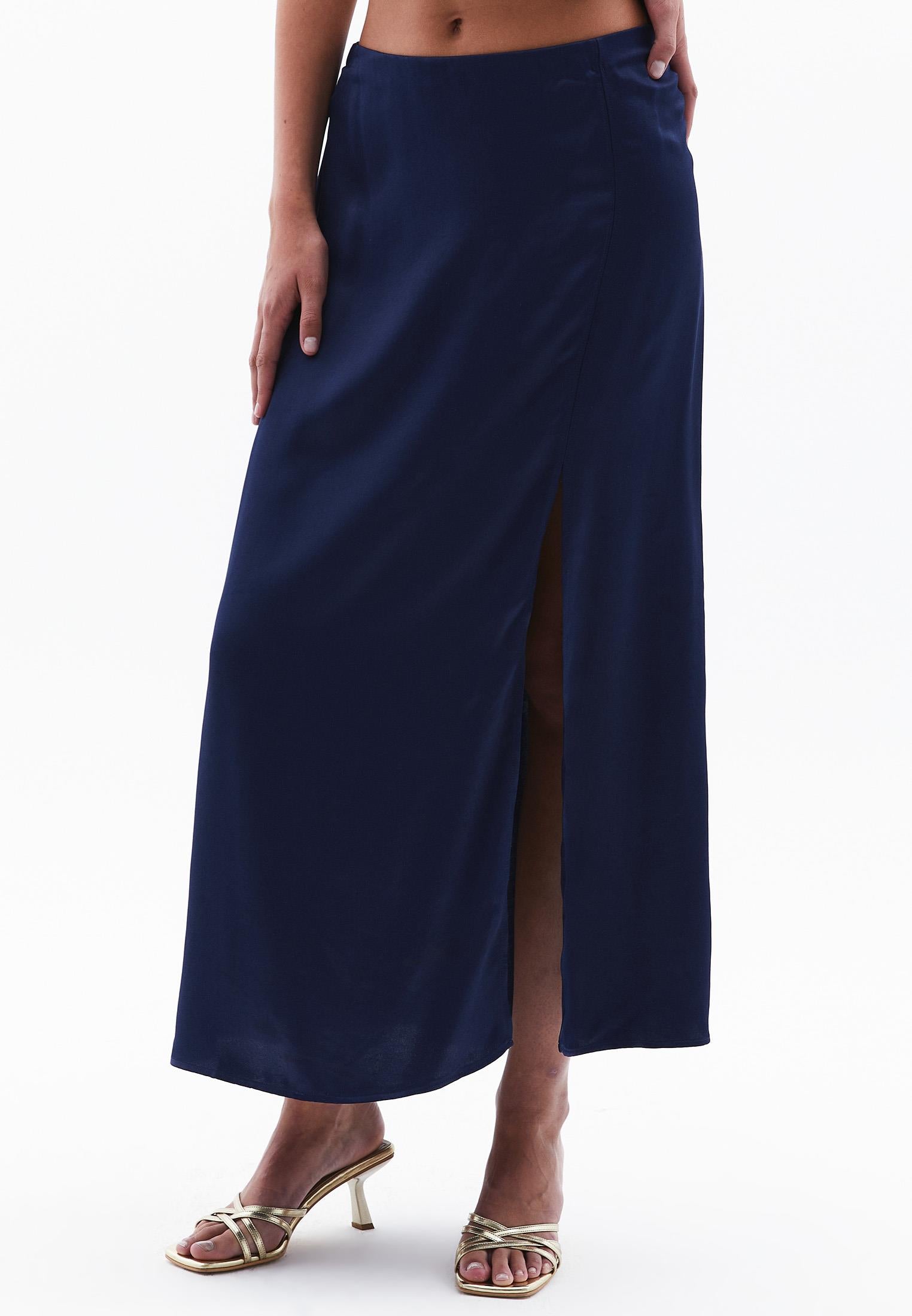 Flared Midi Skirt With Slit Detail - NAVAL ACADEMY