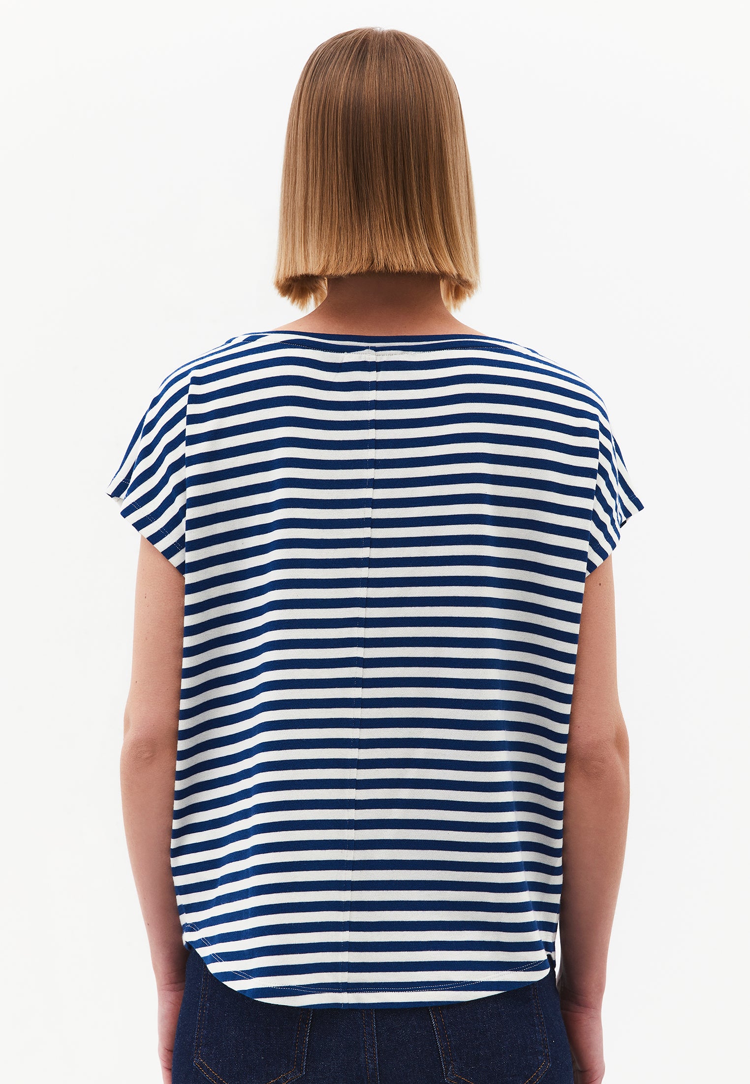 Boat Neck Striped Sleeveless T-Shirt - NAVY PEONY STRIPE