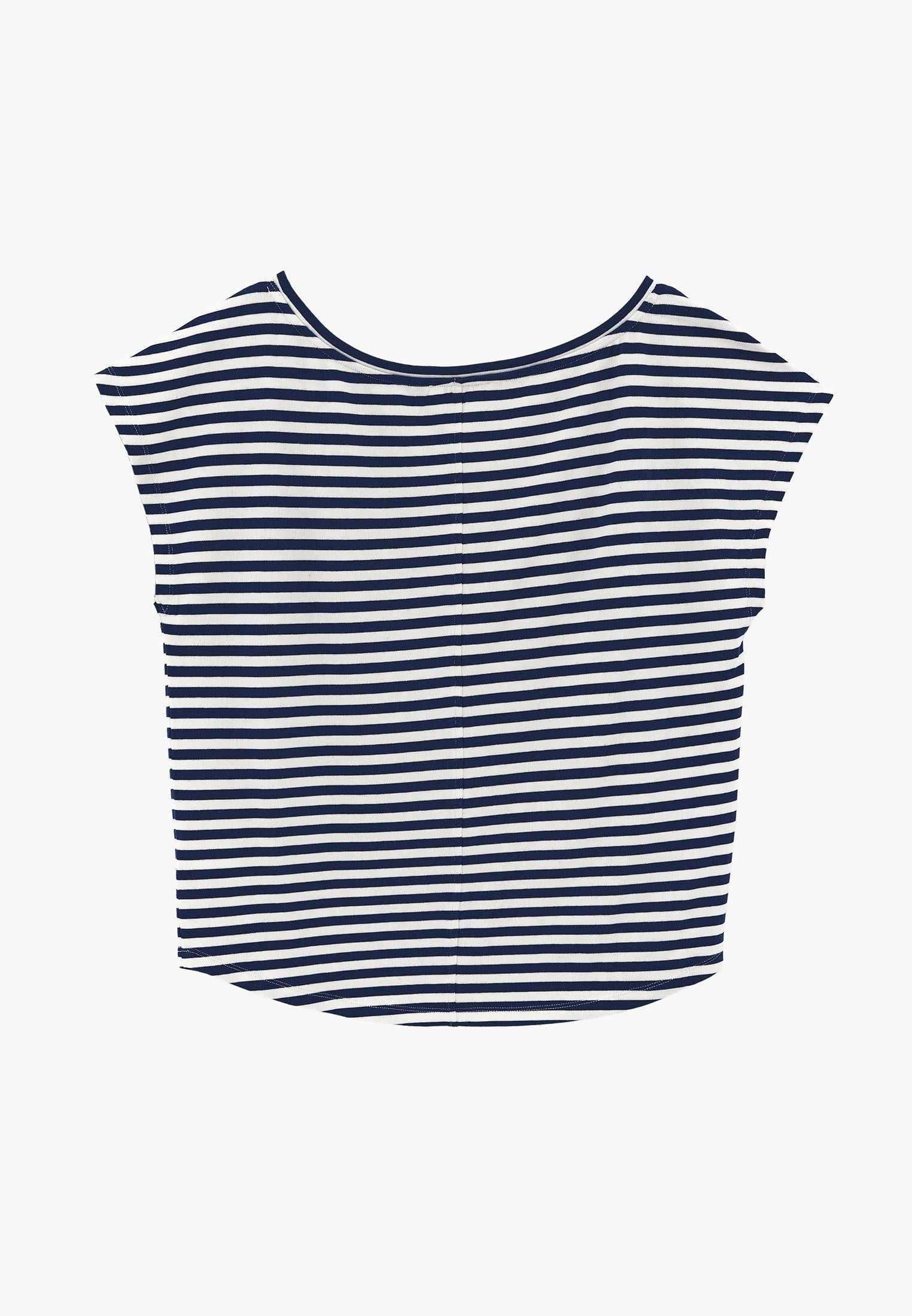 Boat Neck Striped Sleeveless T-Shirt - NAVY PEONY STRIPE