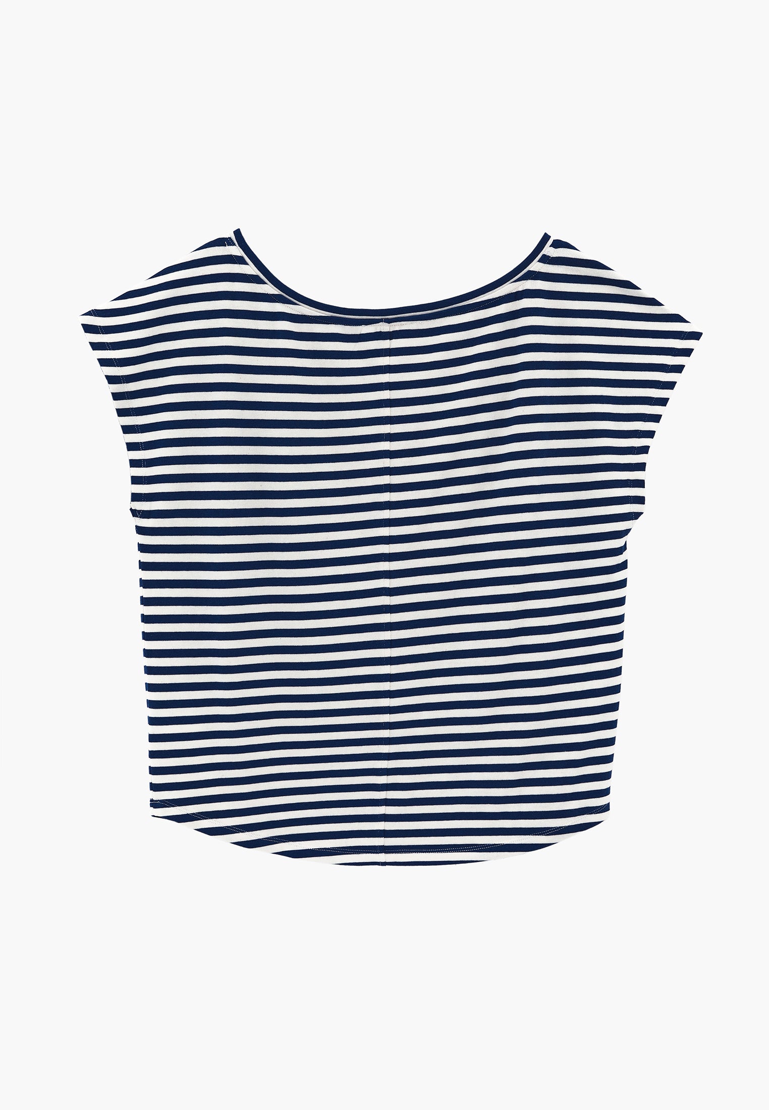 Boat Neck Striped Sleeveless T-Shirt - NAVY PEONY STRIPE