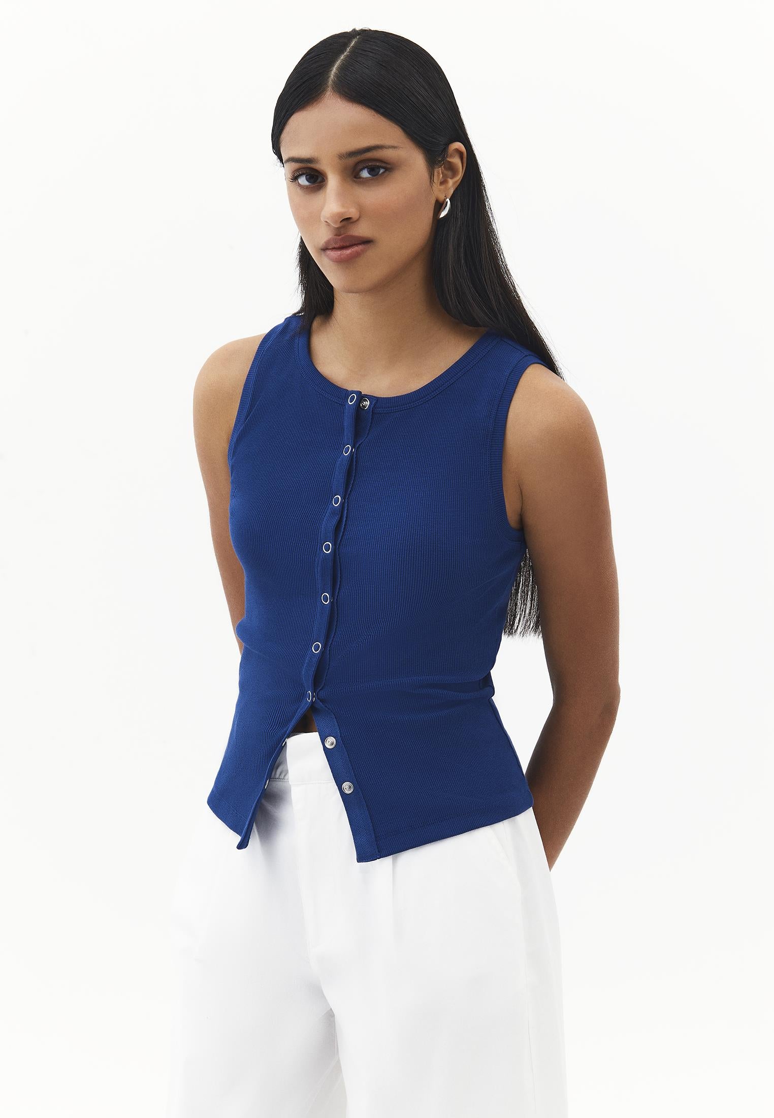 Sleeveless Crew Neck Tank Top - NAVY PEONY