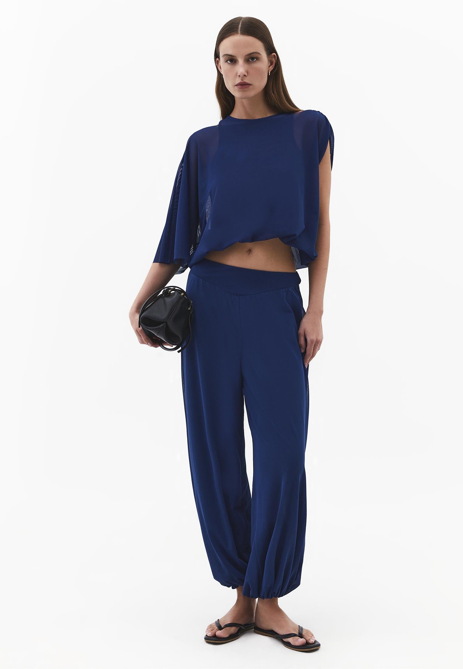 Balloon Form High Waist Jogger Pants - NAVY PEONY
