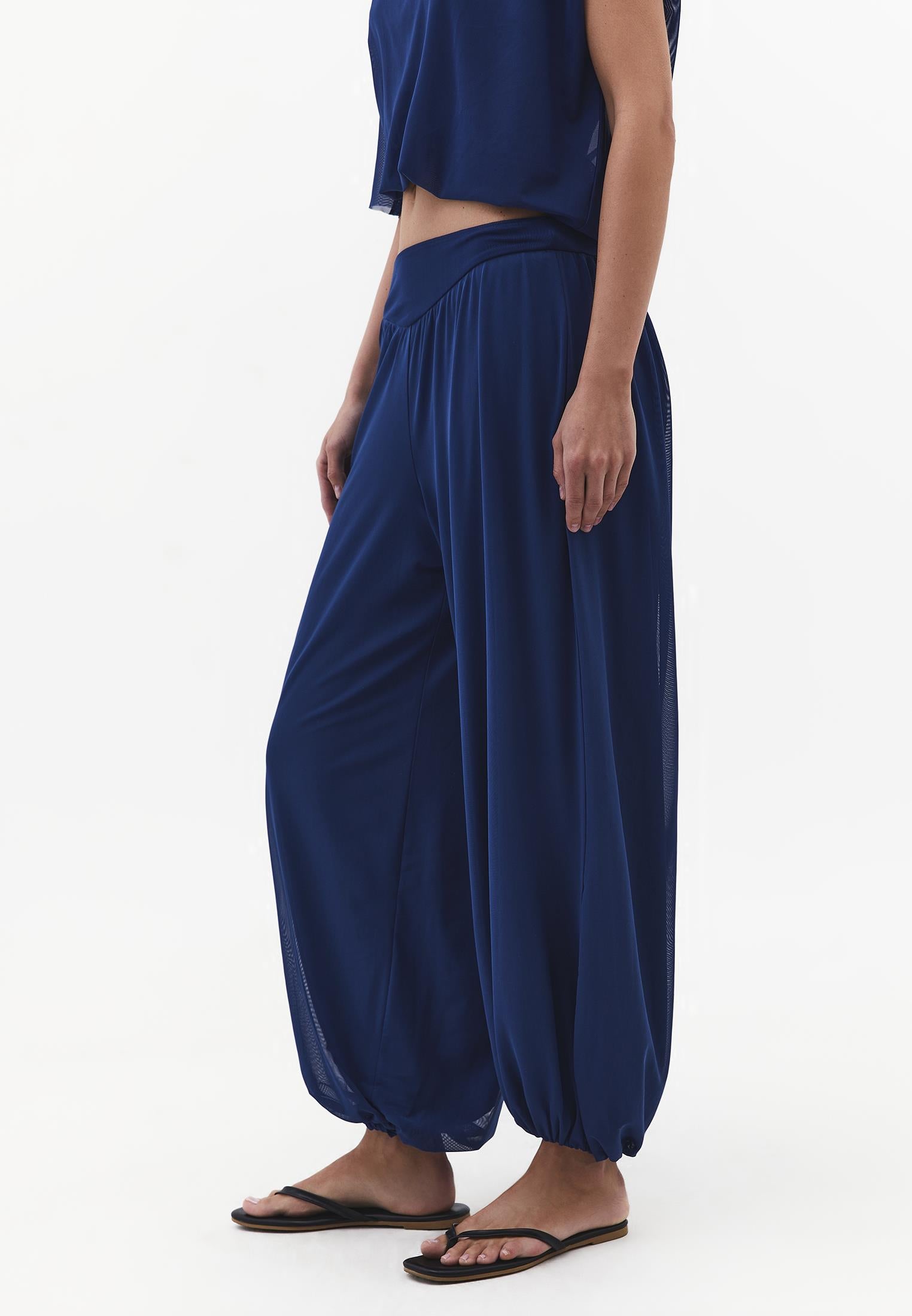 Balloon Form High Waist Jogger Pants - NAVY PEONY