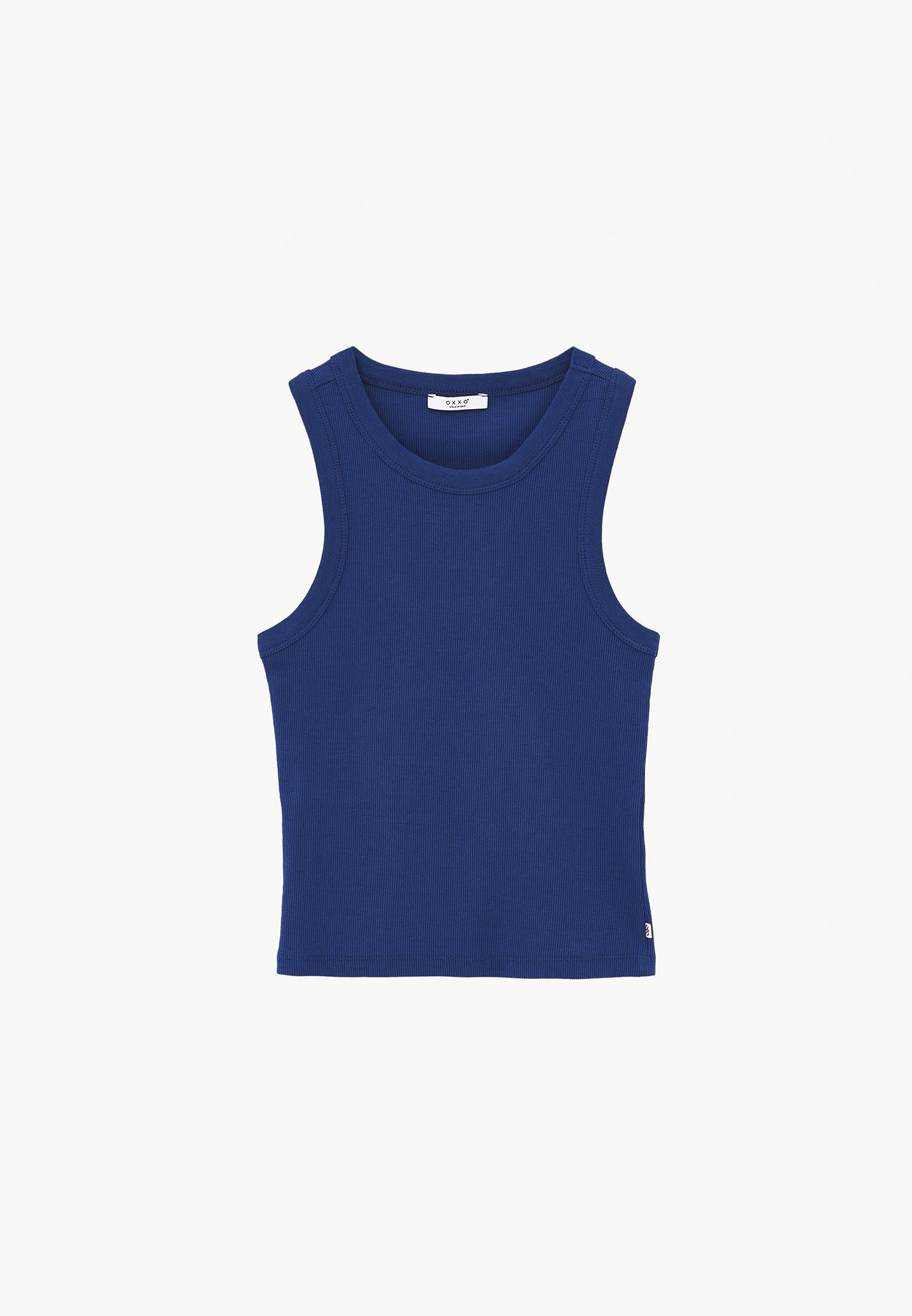 Crew Neck Bodycon Tank Top - NAVY PEONY