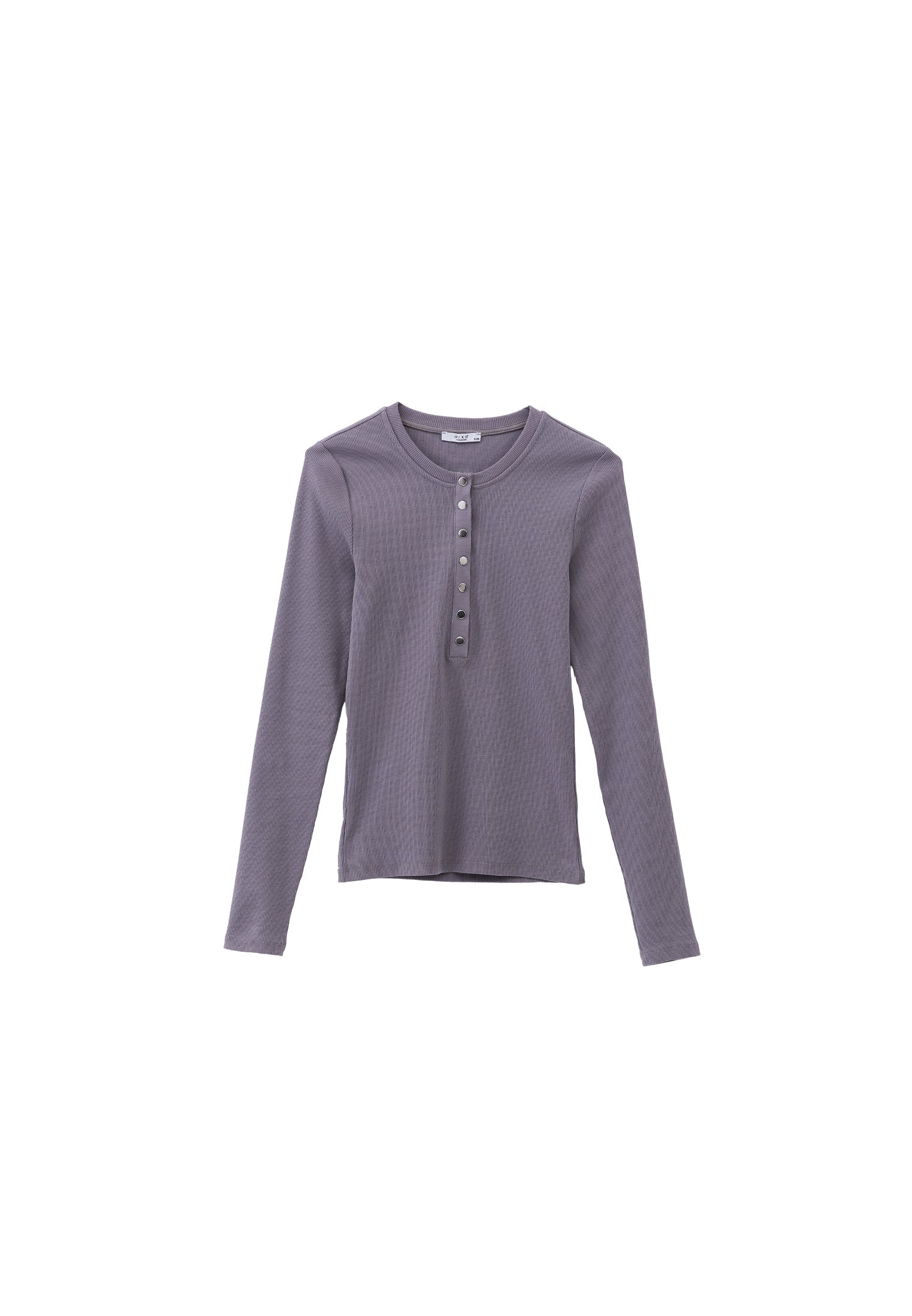 Ribbed Fabric Long Sleeve T-Shirt Crew Neck - NIGHT OWL
