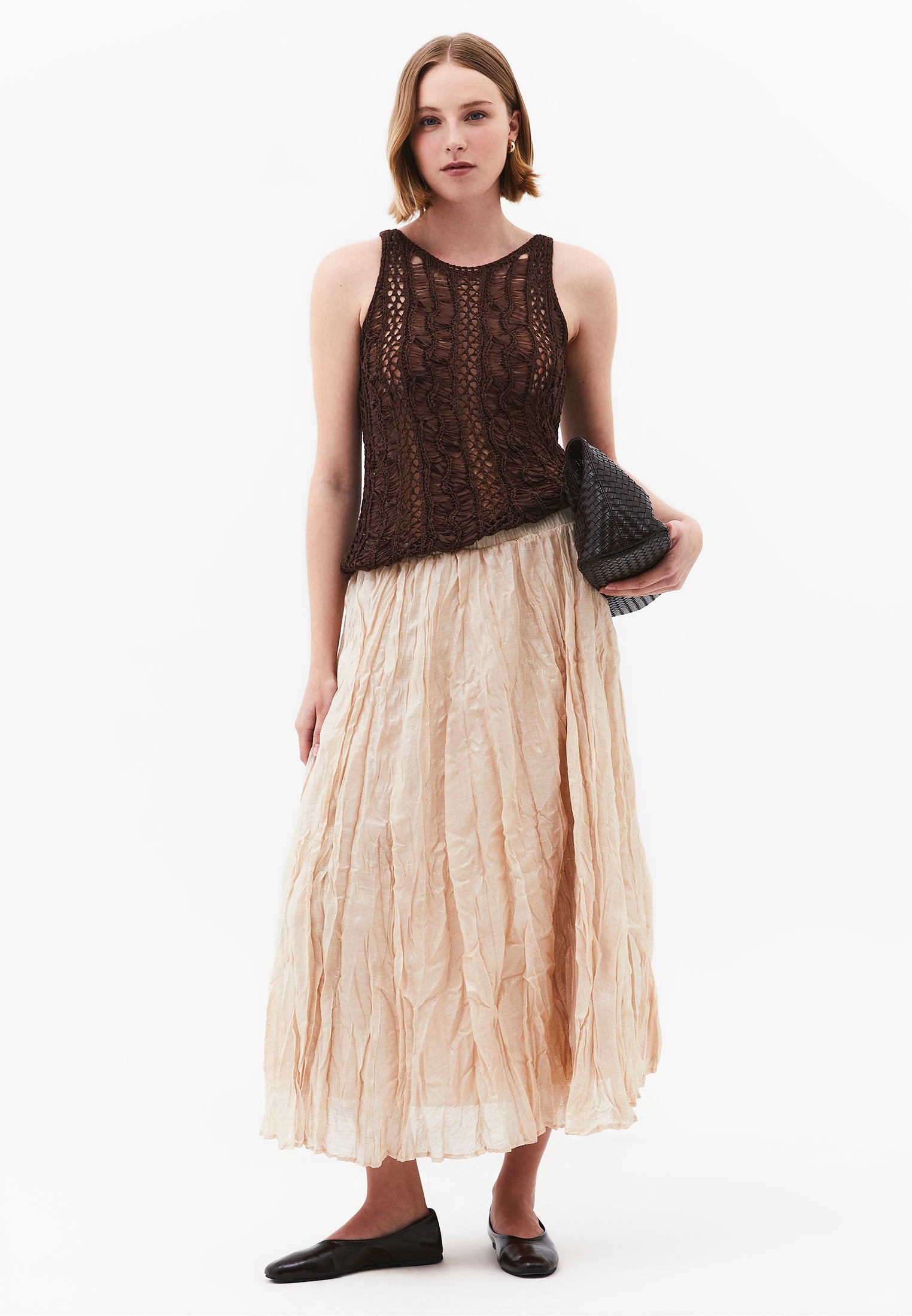 Shiny Flared Long Skirt - NOVELLE PEACH