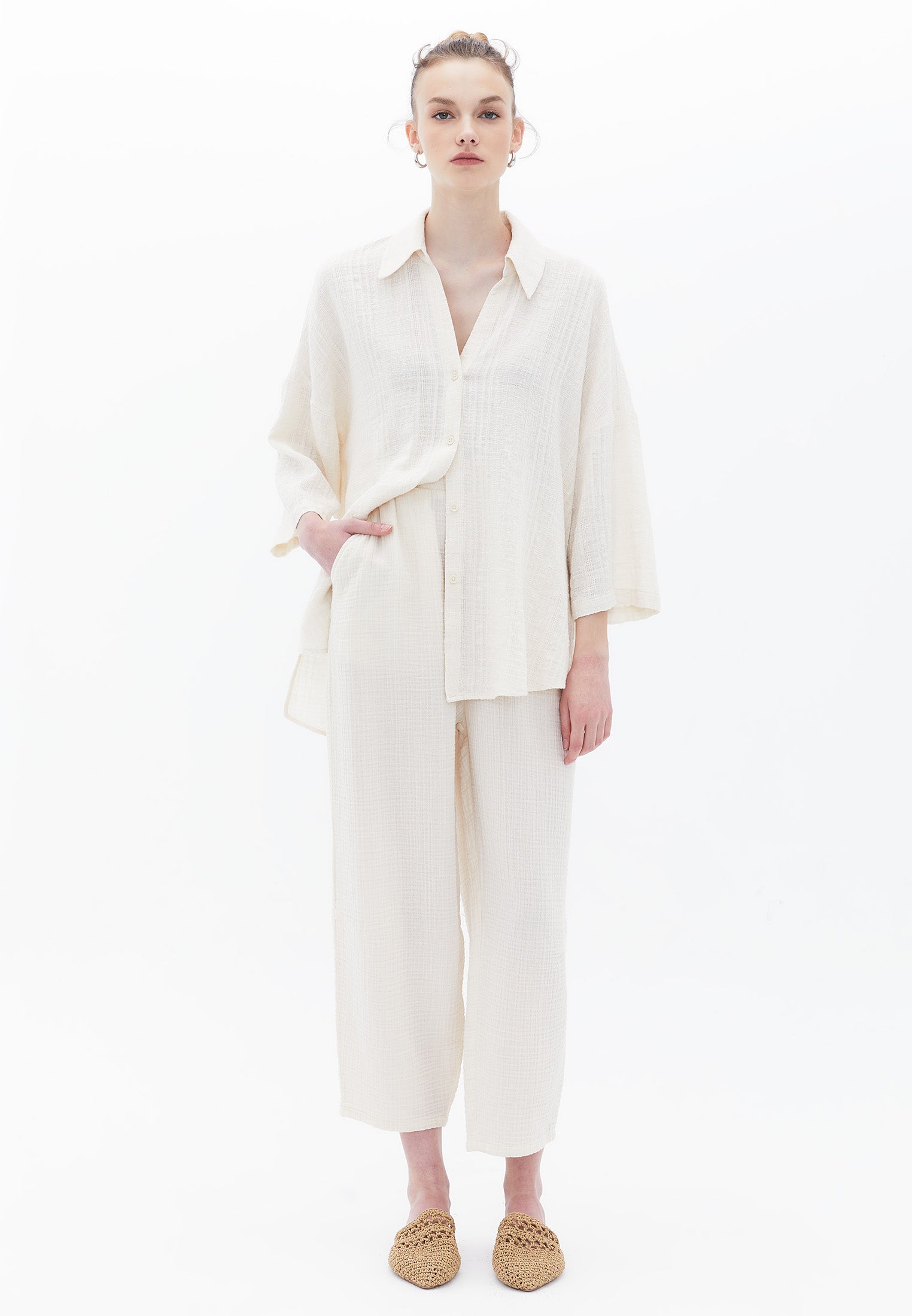 Carrot Leg Cotton Trousers - OATMEAL
