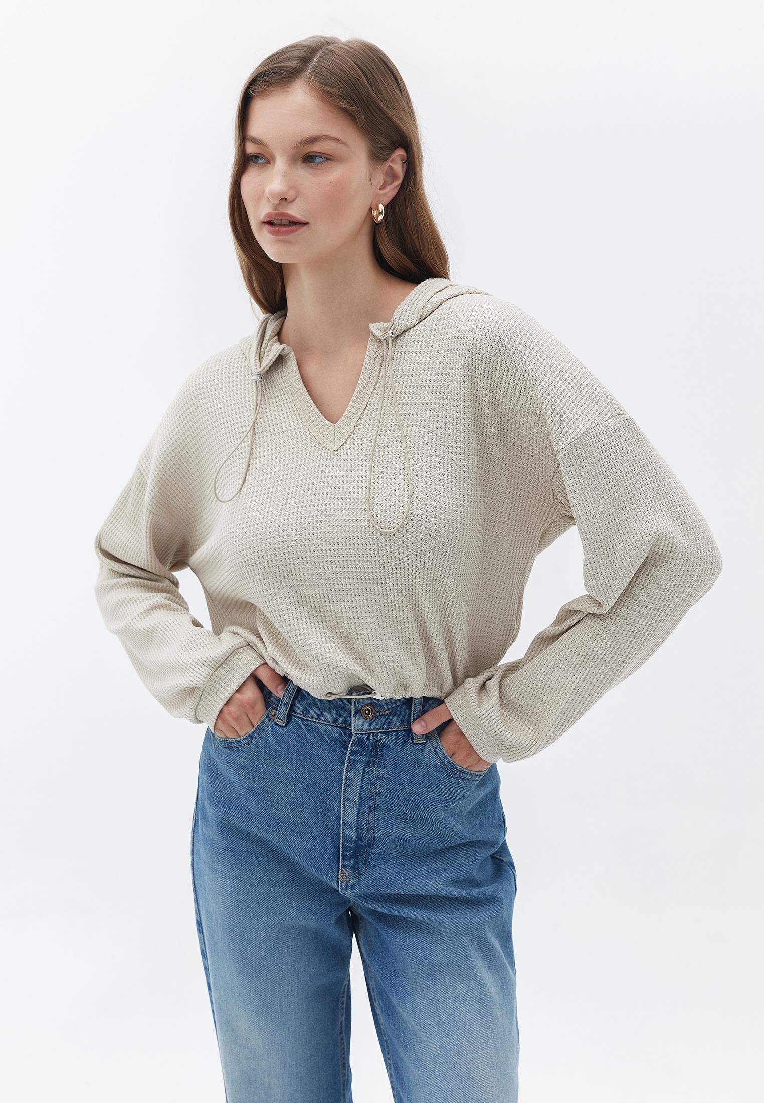 Hooded Cropped Sweatshirt - OATMEAL