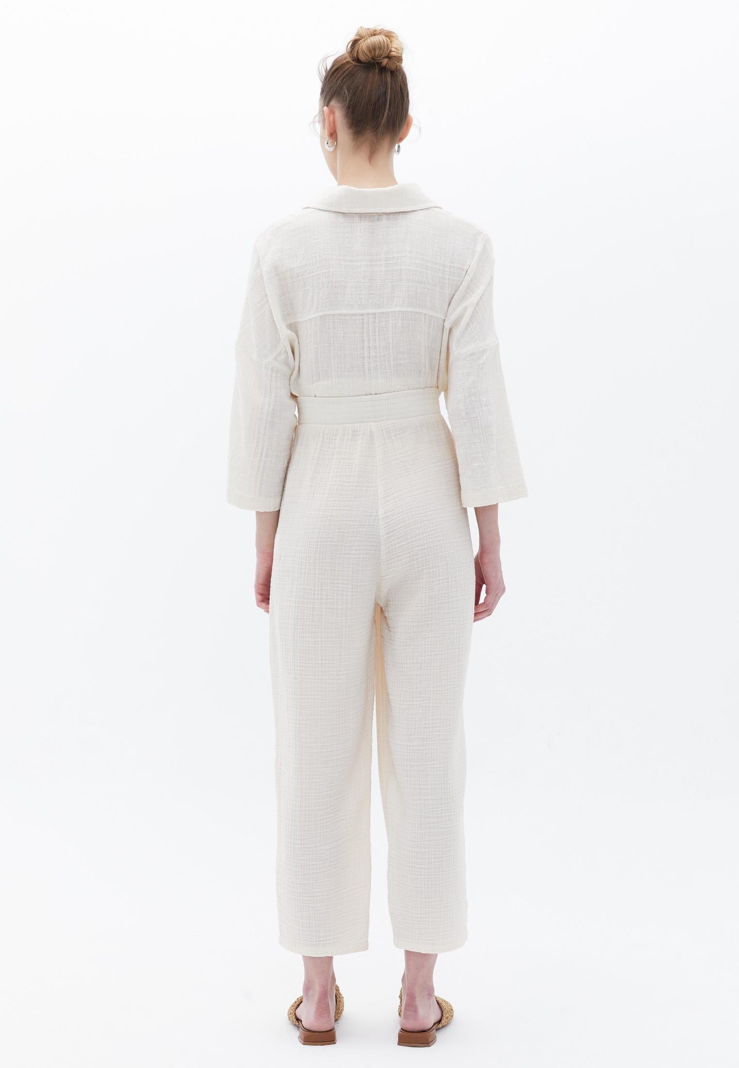 Carrot Leg Cotton Trousers - OATMEAL