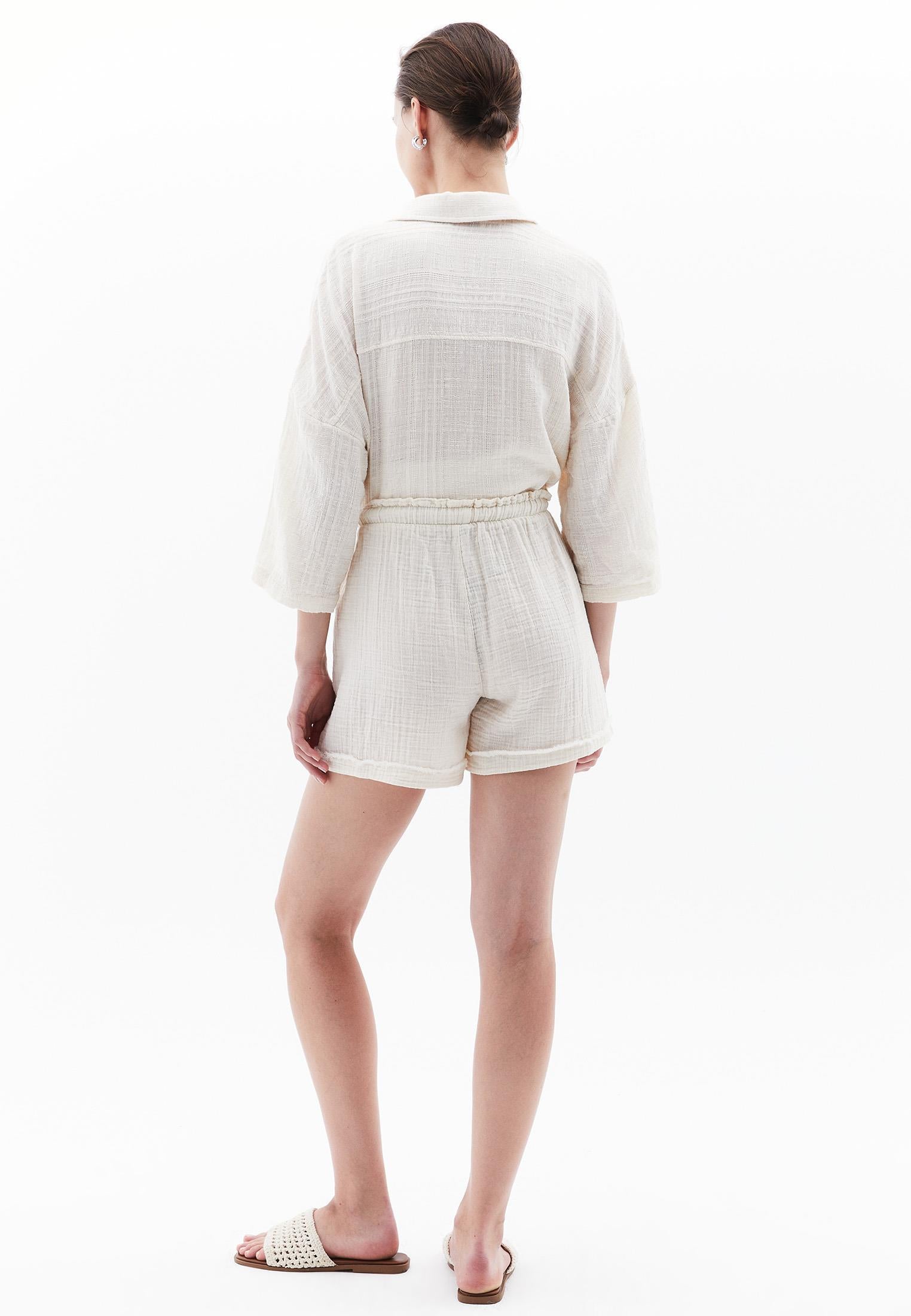 Elastic High Waist Shorts - OATMEAL