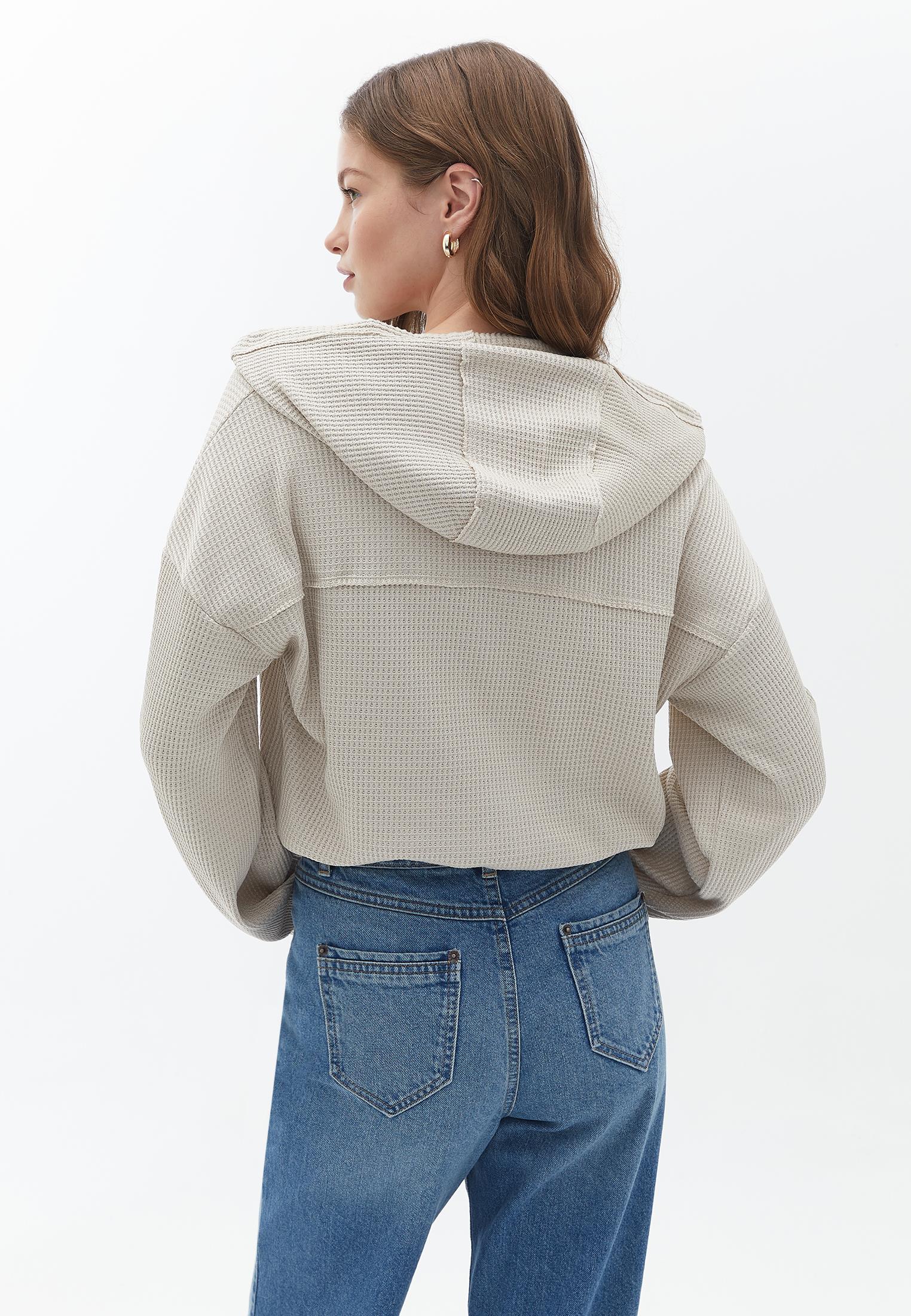 Hooded Cropped Sweatshirt - OATMEAL