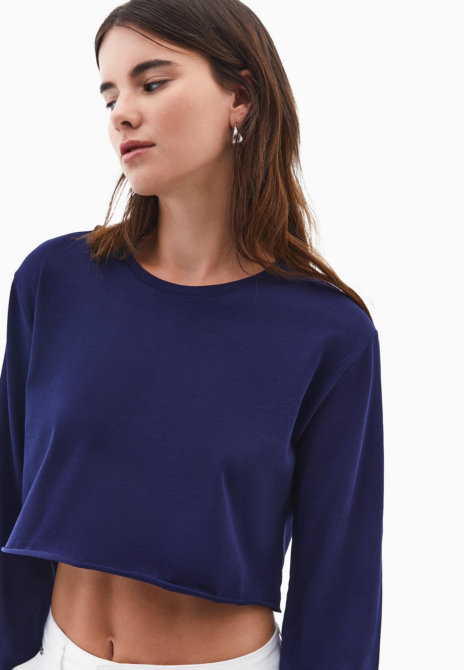 Long Sleeve Crew Neck Cropped T-Shirt - OCEAN CAVERN