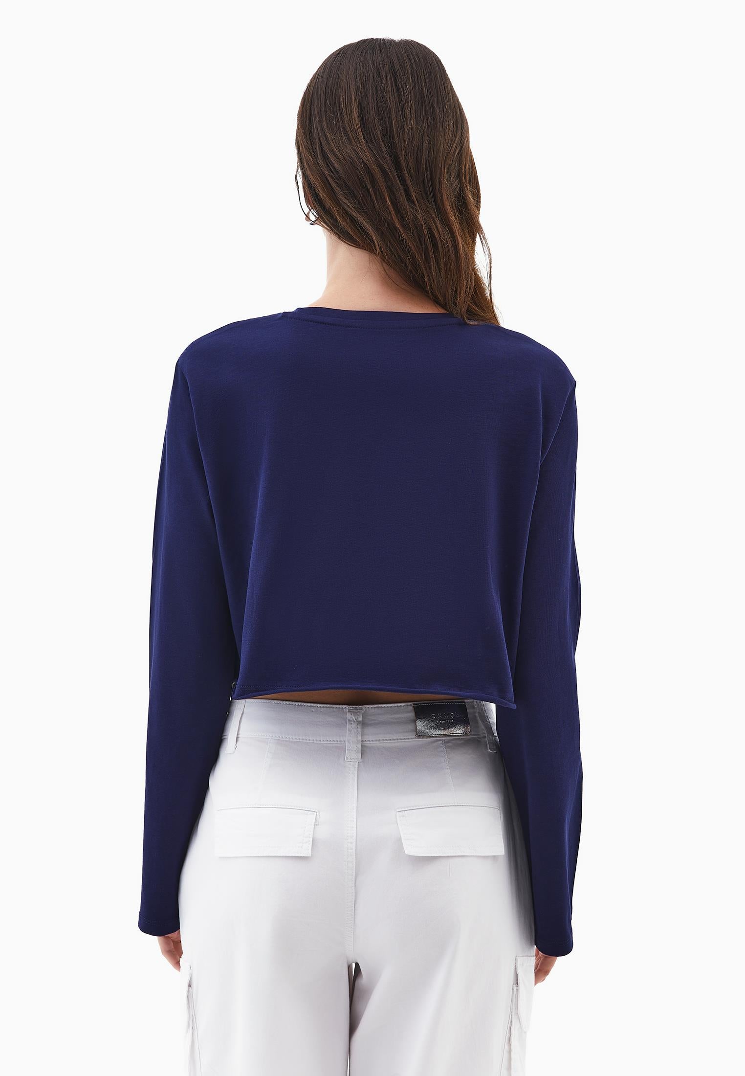 Long Sleeve Crew Neck Cropped T-Shirt - OCEAN CAVERN